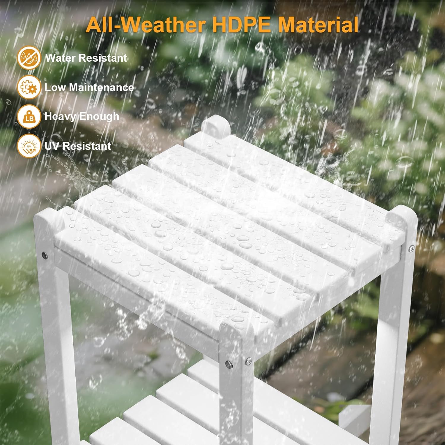 Outdoor Side Table, 26-Inch Tall Adirondack Patio Side Table, All-Weather HDPE Outdoor End Table for Porch Deck Balcony Pool, Easy Maintenance, White