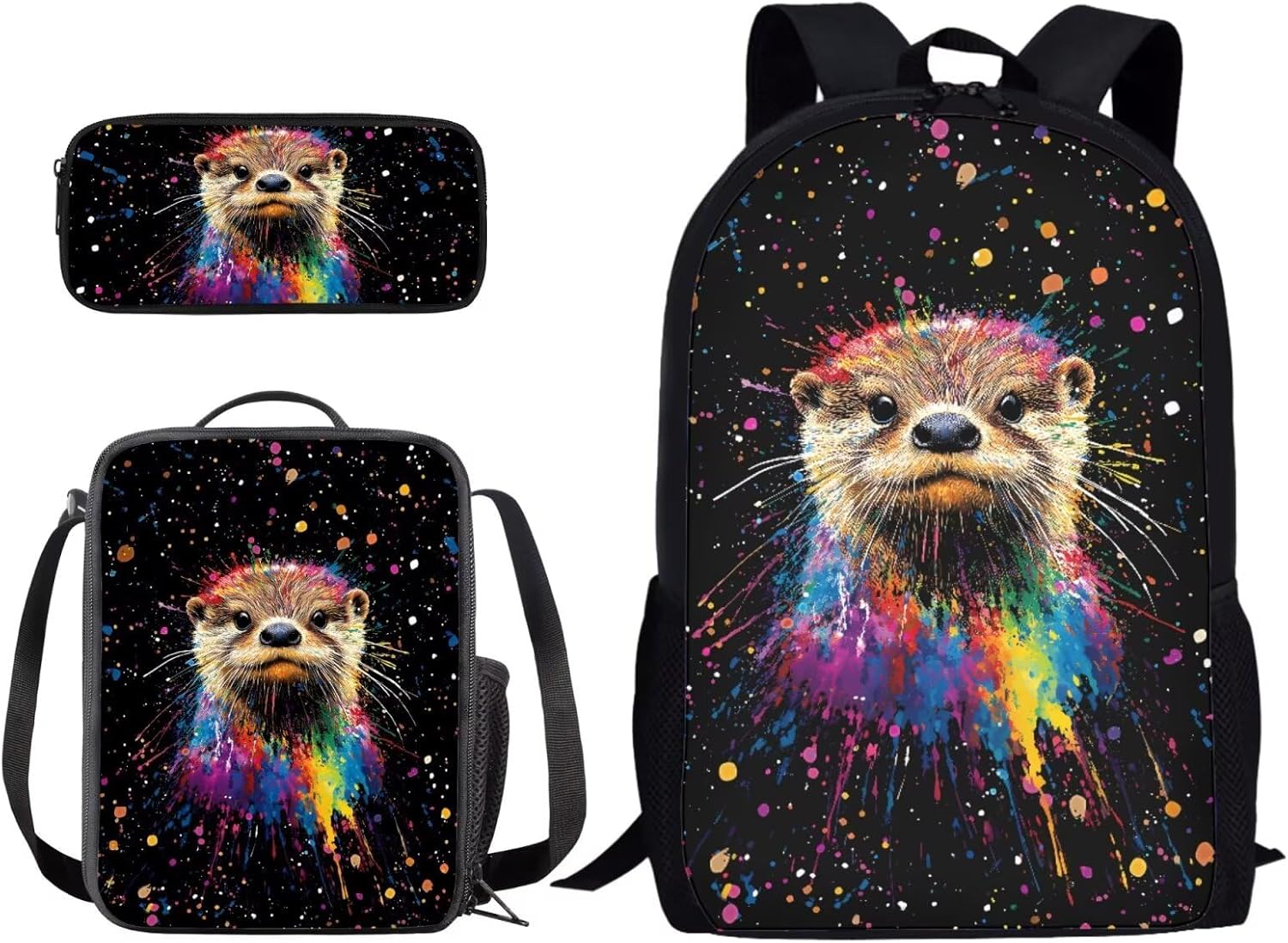 Suobstales French Bulldog Print Backpack Set 3 Pcs for Boys Girls Cherry Blossom 17 Inch Bookbags Shoulder Lunch Bag and Pen Case Bag Students School Bag Packs Satchel Laptop Bags