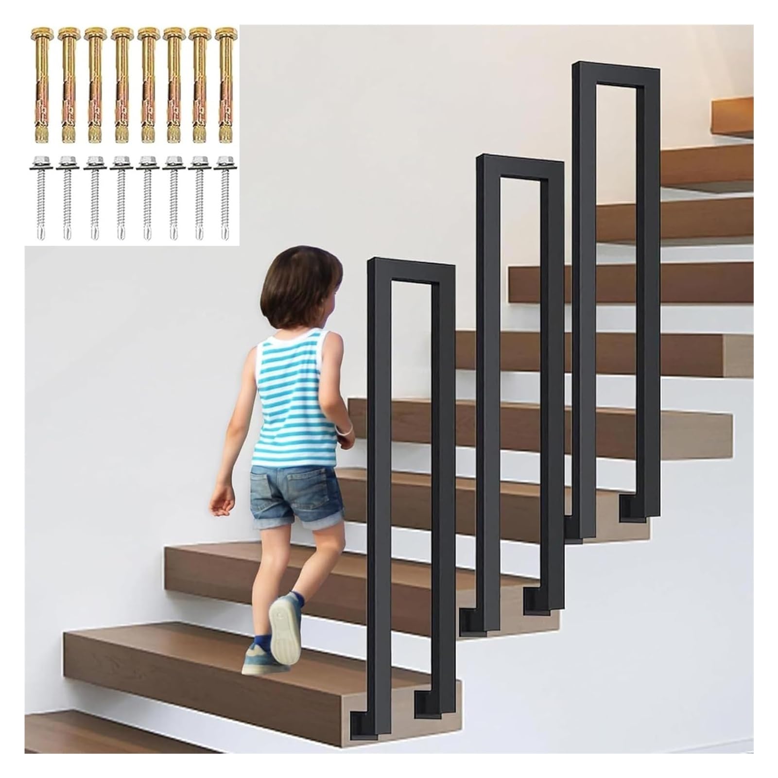 Zyntho Black Hand Rails For Outdoor Steps, Stair Railing Indoor, U-Shaped Stair Rail, 1.1/1.4/1.6/2.1/2.4/2.7/2.9/3.1/3.3Ft Safety Non-Slip Baluster, For Indoor Stair Railing And Outdoor Steps(,55Cm/1.8Ft)
