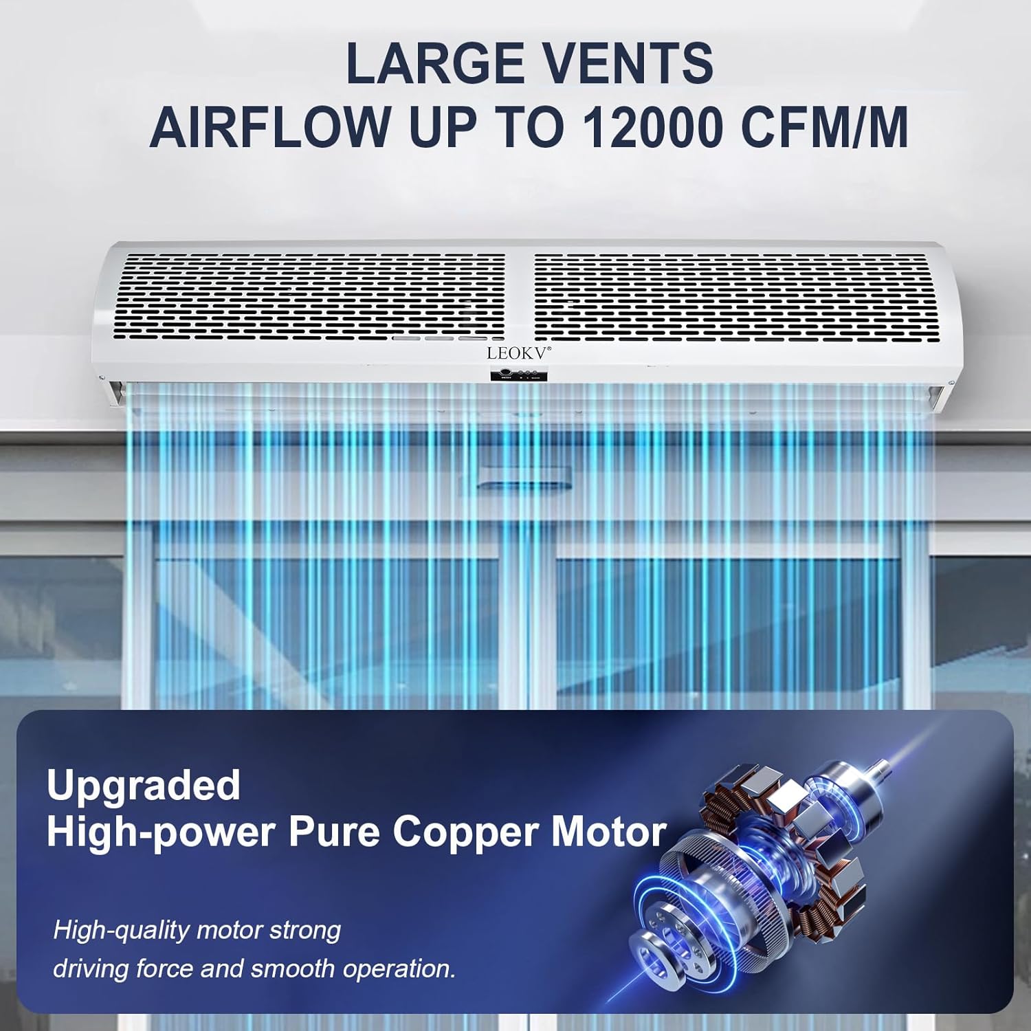 Air Curtain White 48 Inch 2 Speeds Remote Control Air Curtain Super Power,Door Blower to Keep Flies Out,Magnetic Door Switch Air Curtains for Doors Commercial,Household Unheated,All-copper wire motors