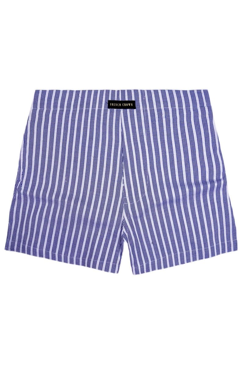 Arapawa Blue and Bright White Stripes Dobby Textured Premium Giza Cotton Boxer-image-49