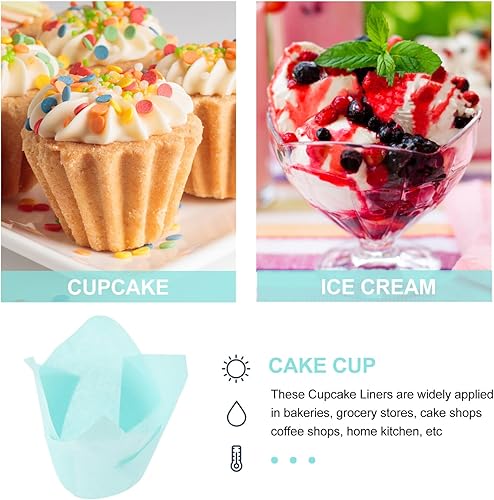 Miniatura 5 de Cabilock 100 mini tazas de papel para hornear con forma de loto a prueba de grasa para cupcakes forros para bolas de pastel, magdalenas, cupcakes