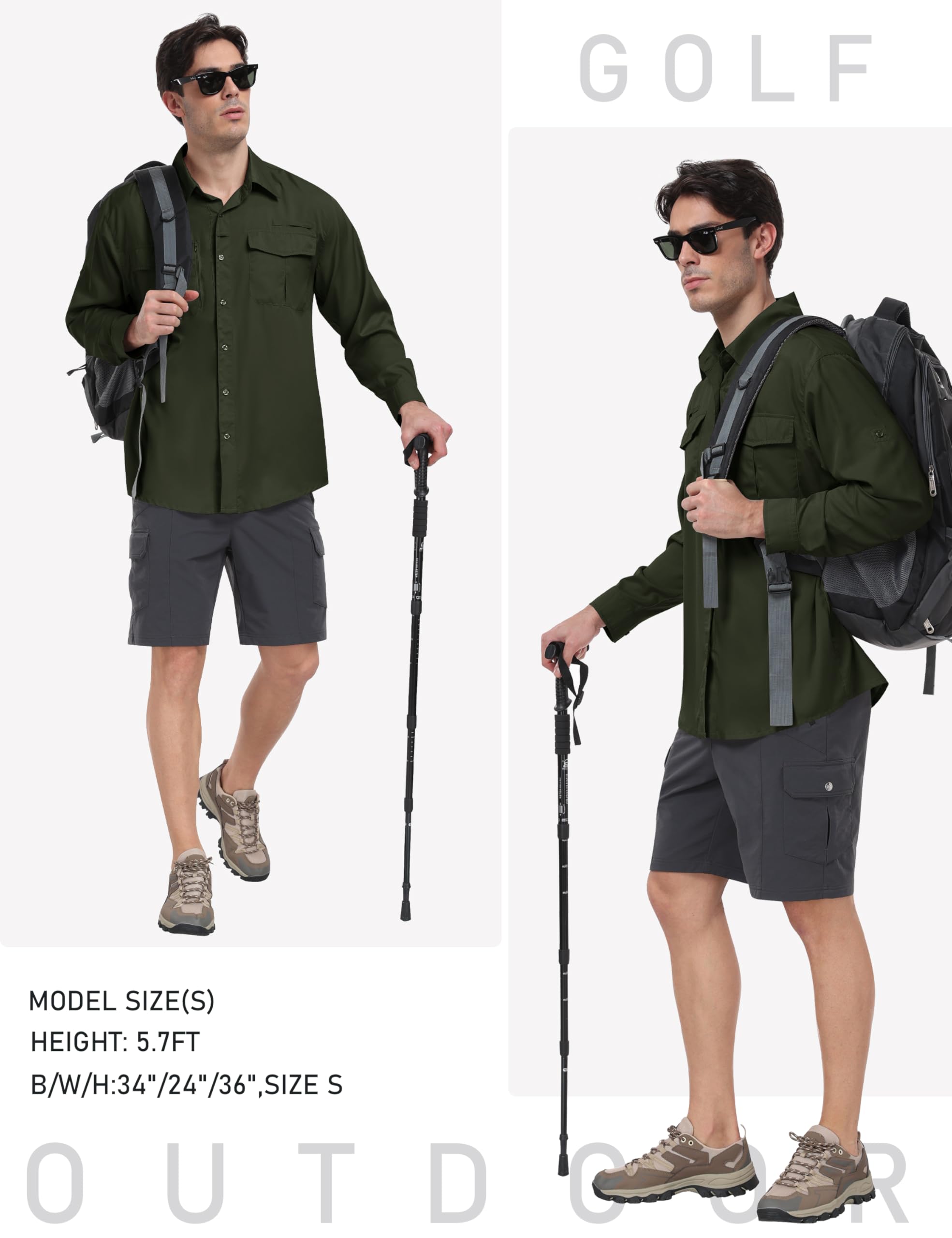 MoFiz Camisa Deportiva de Manga Larga para Hombre Camisa Ligera de Pesca Senderismo Protección UV para Exteriores Funcional Camisa Transpirable de Secado Rápido