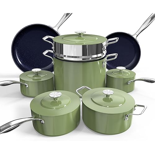 Nuwave Lux 13pc Forged Lightweight Cookware Set PFAS Free, Healthy G10 Duralon Ceramic Coating, Ultra Non-Stick, Stay-Cool Handles, Works on All Cooktops & Induction Ready