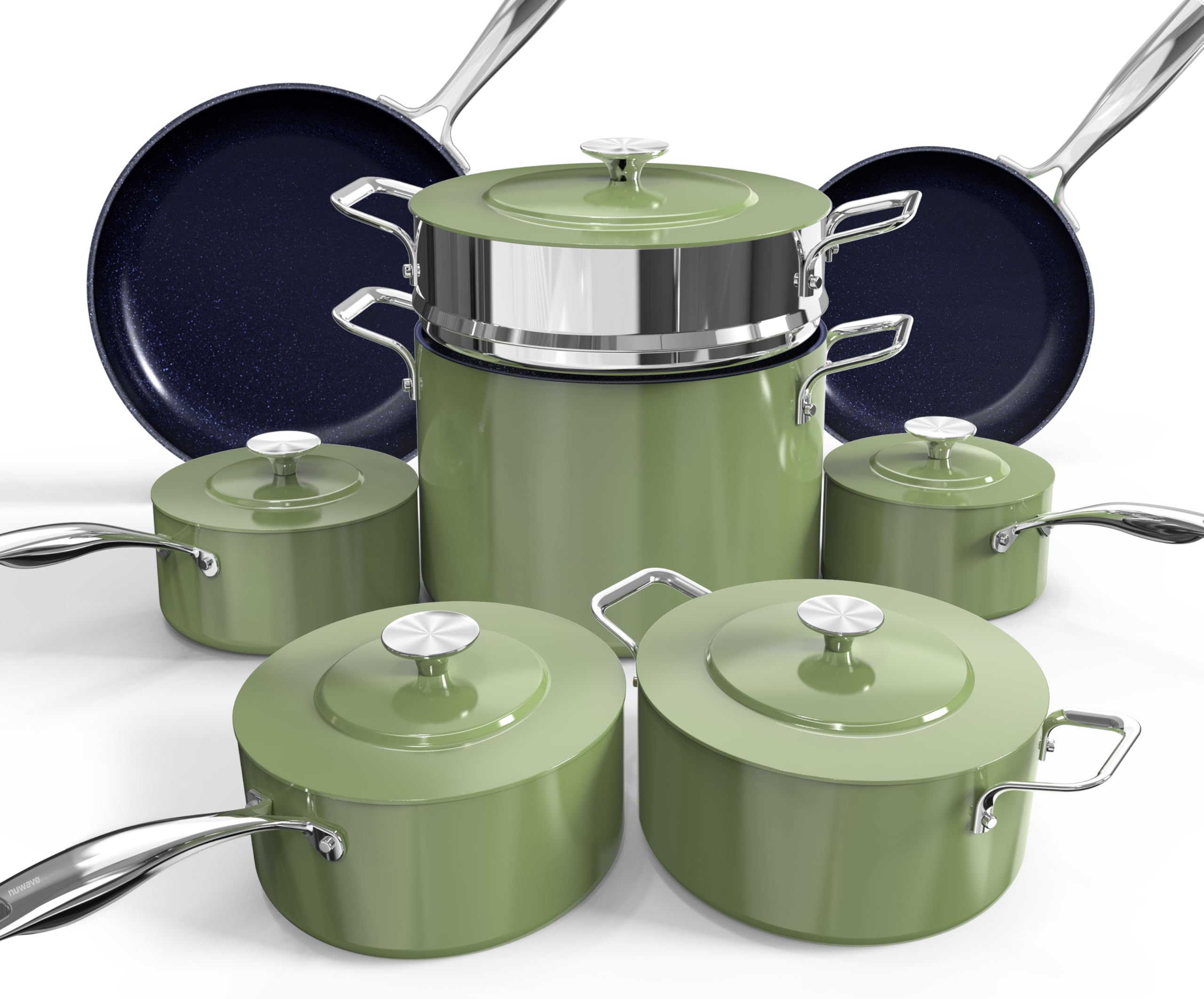 Nuwave Lux 13pc Forged Lightweight Nonstick Ceramic Cookware Set, PFAS-Free | Healthy G10 Duralon Ceramic Coating, Pots and Pans Set, Stay-Cool Handles, Metal Lids, All Cooktops, Induction Ready, Avocado