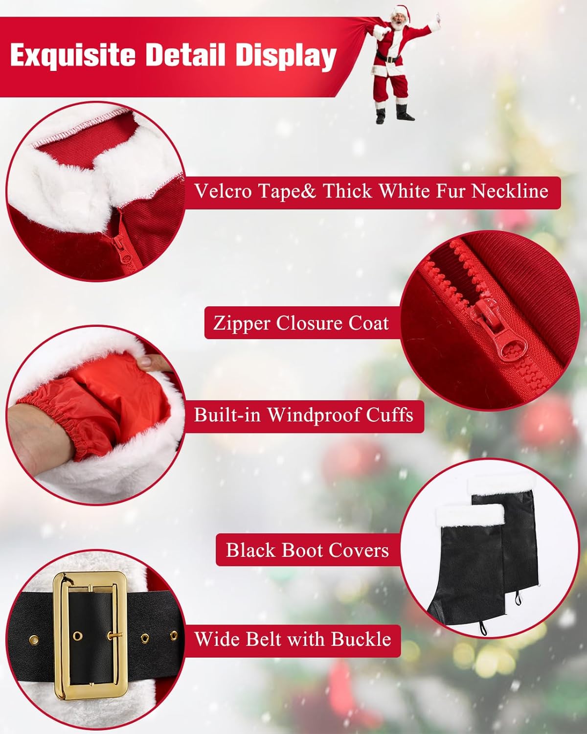 Mannice Santa Claus Costume for Men 9PCS, Christmas Santa Costume Adult Deluxe Santa Suit Professional Santa Outfit - Image 3