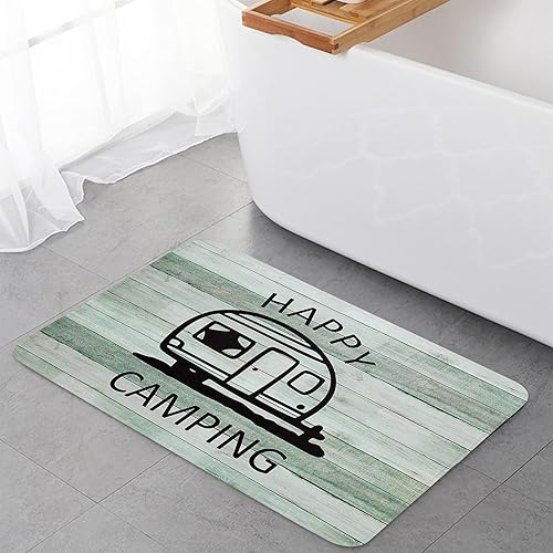 Miniatura 5 de Anti-Fatigue Kitchen Mats Standing Rugs Set of 2 Happy Camping RV Cartoon Non-Slip Area Runner Floor Doormat Retro Farm Wood Baord Washable