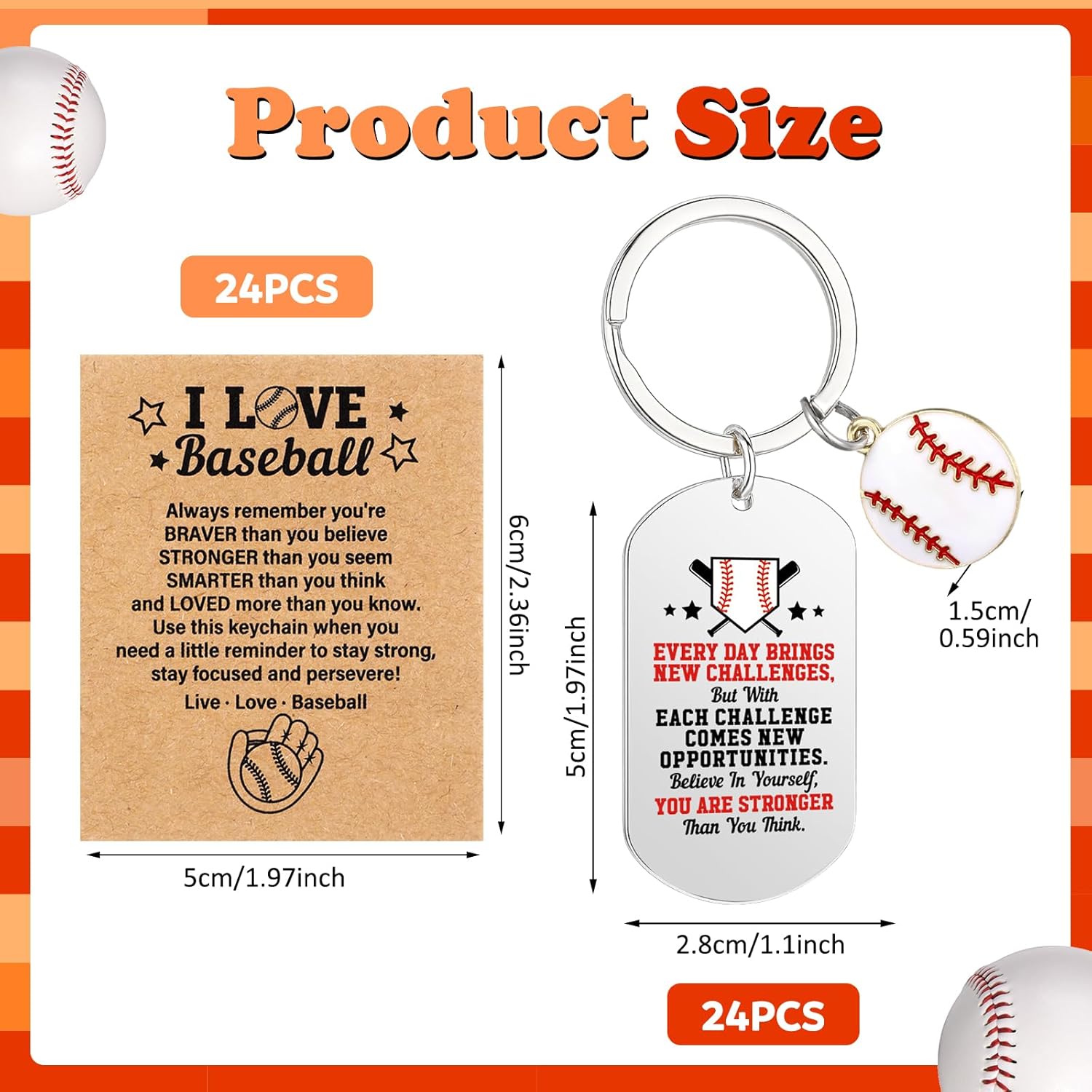 Tondiamo 24 Set Sport Senior Night Gifts Keychain with Positive Card,Sport Stuff Accessories for Team Girl Boy Player Coach