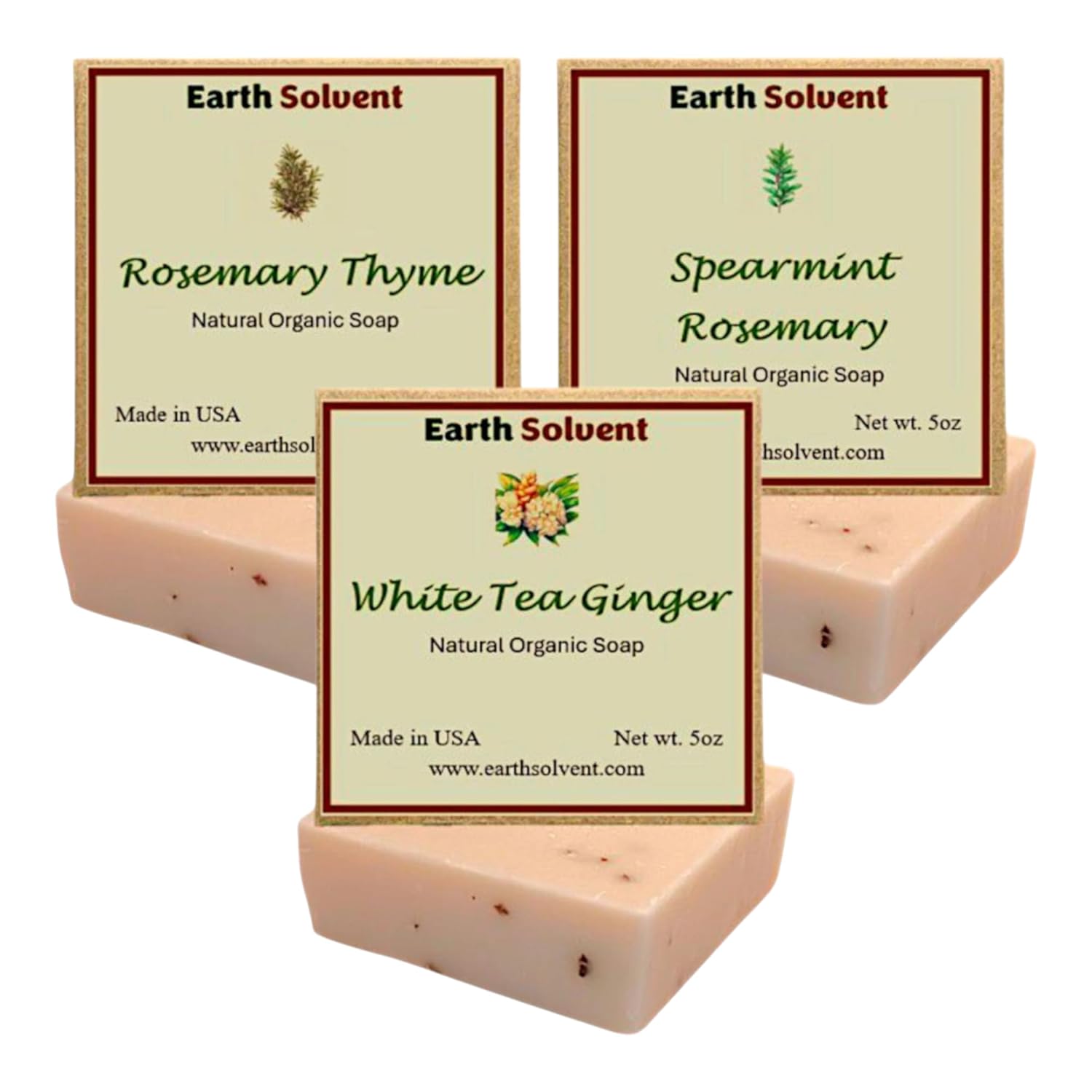 All Natural Organic Cold Process Bar Soap Made from All Natural Ingredients No Harsh Chemicals Formulated for Sensitive Skin 5oz (Spearmint Rosemary, Rosemary Thyme, White Tea Ginger) Pack of 3