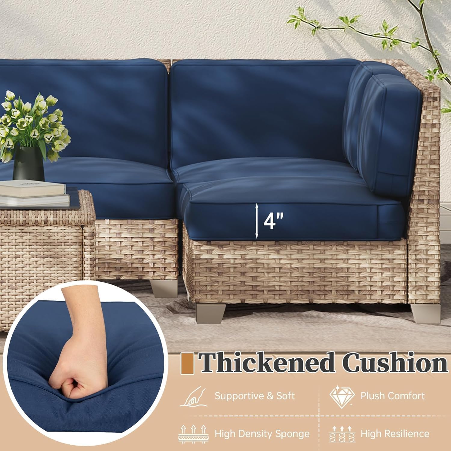 Outdoor Patio Replacement Furniture Cushions, Water-Repellent Outdoor Cushions Replacement for Sectional Patio Conversation Sets, 14-Piece Cushions Set for 6-Seat Outdoor Couch (DarkBlue)