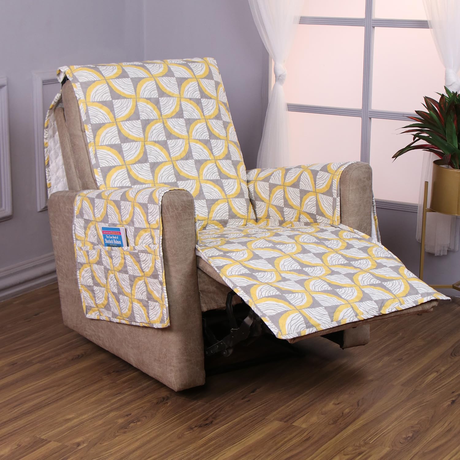 HOKIPO Quilted Recliner Cover for 1 Seater with Side Pockets, Windmill Cyber Yellow (IN-726-D2) (B0CYBW7PFX) Amazon Price History, Amazon Price Tracker