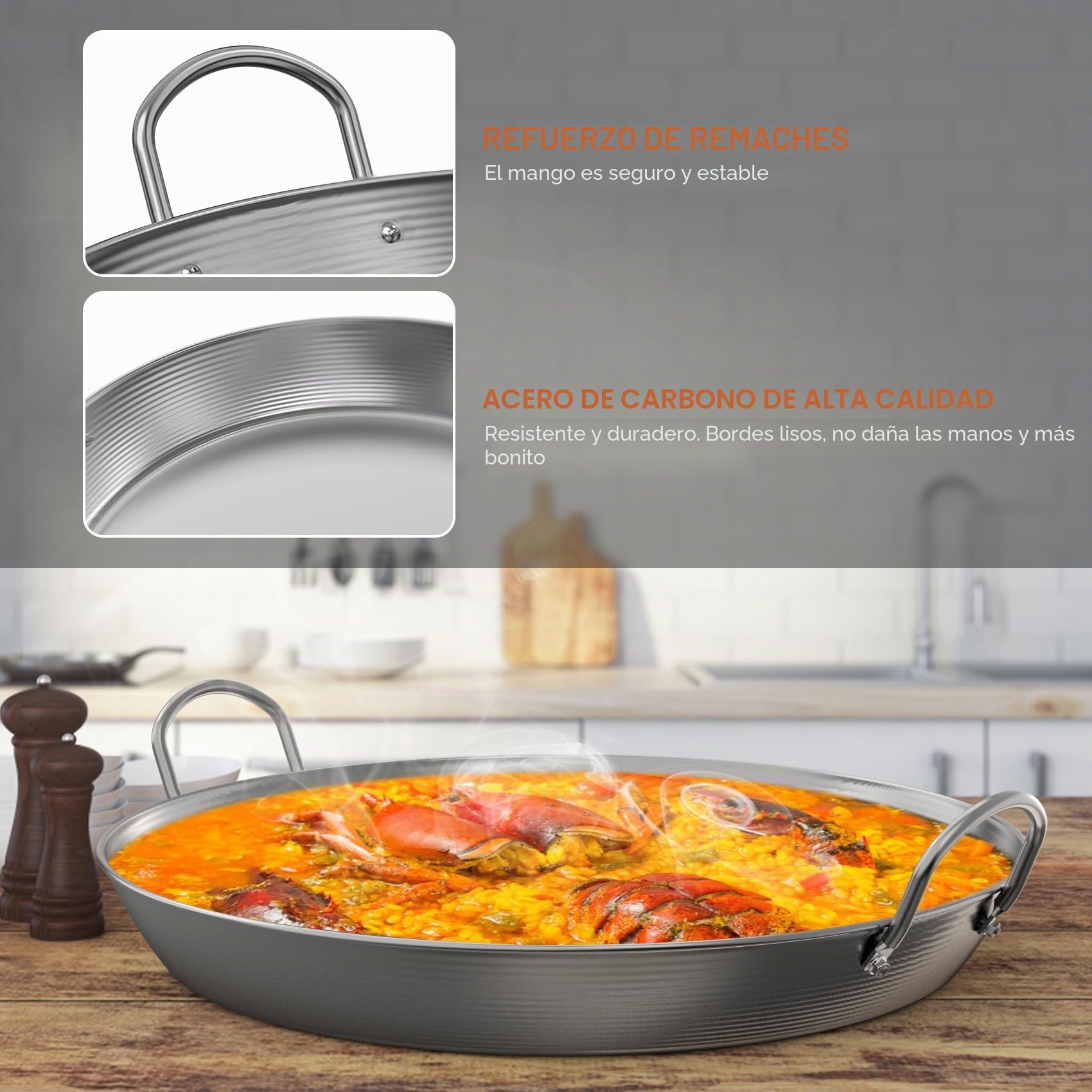onlyfire Planchas para Barbacoa con Asas, Sartén para Paella, Plancha Redonda de 45cm, Sartén para Barbacoa de Gas para Todo Tipo de Cocinas, Barbacoa de Carbón y Horno