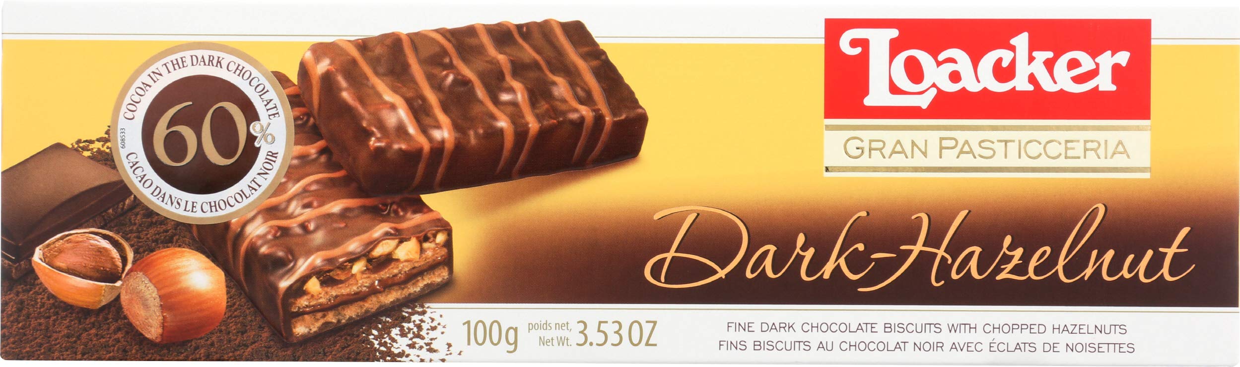 Loacker Gran Pasticceria Dark Hazelnut Biscuits, 3.53 Ounces (Pack Of 12)