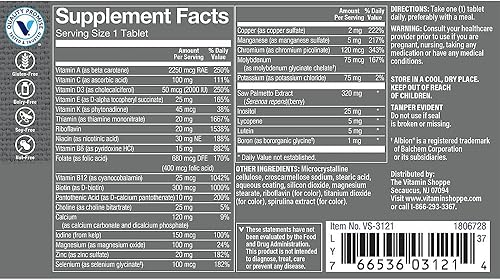 Miniatura 3 de The Vitamin Shoppe One Daily Men's 50+ Multivitamin, 2,000IU Vitamina D3 Multi-Mineral, Suplemento antioxidante que apoya la producción de energía,