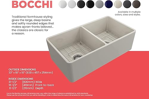 Miniatura 84 de BOCCHI Classico Farmhouse Delantal de arcilla refractaria delantera de 20 pulgadas. Fregadero de cocina de un solo tazón con rejilla inferior Café