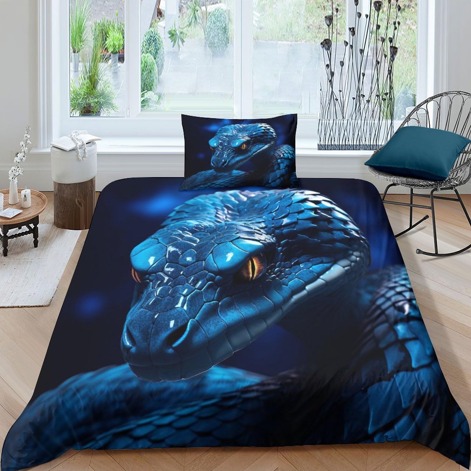 Scary Snake Bedding Set Duvet Cover Soft Microfiber Hidden Zipper Quilt Cover with Wildlife 3D Print Design for Kids Teenagers Adult 3 Pcs Single(135x200cm) — image 1