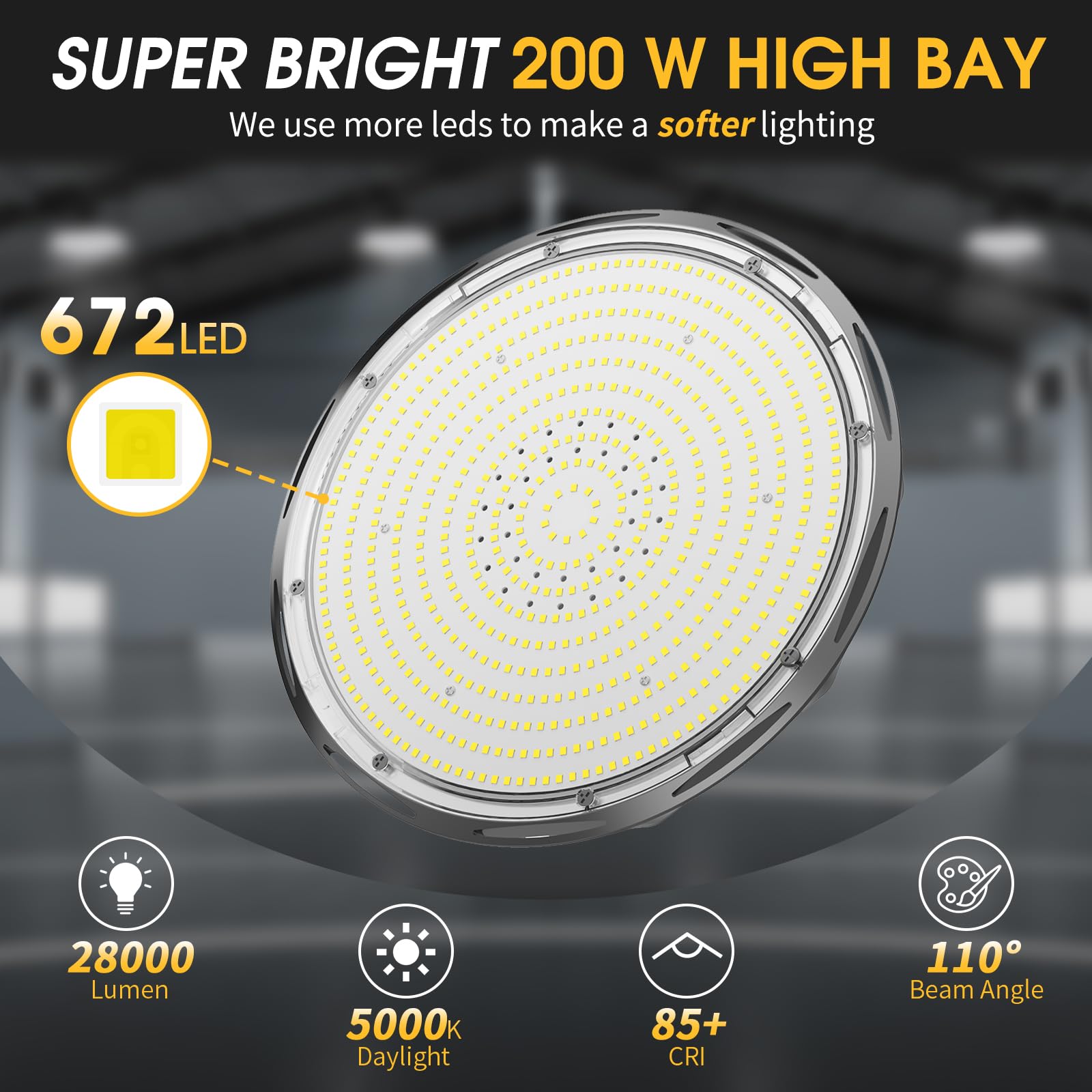 16 Pack UFO LED High Bay Lights with Reflector 6 Pack 200W and 10 Pack 155W 5000K AC110-277V — view 3