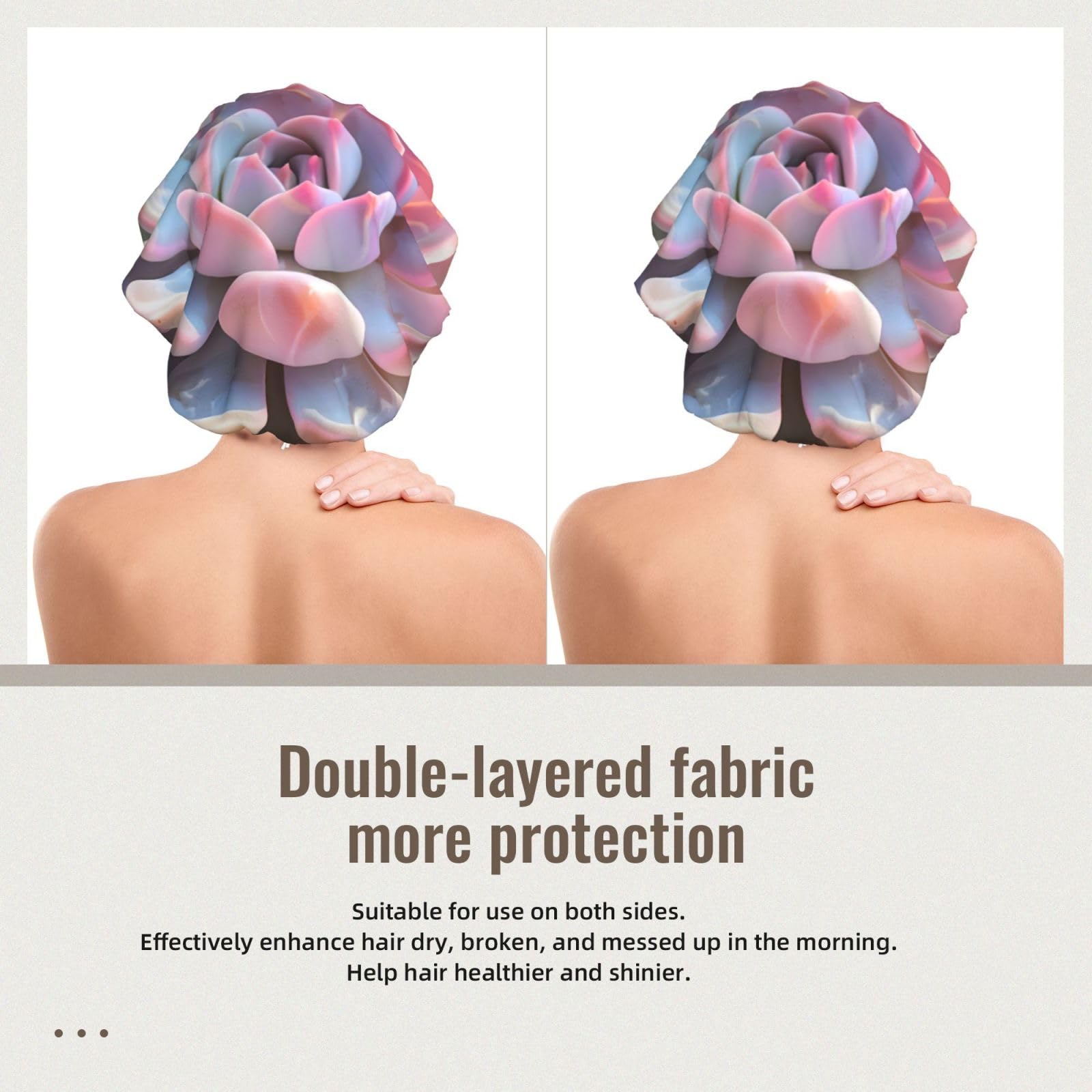 Double Layer Reversible Hair Wrap Satin Sleep Lovely Succulent Cap Bonnet for Braid Curly Hair Satin Bonnet Black