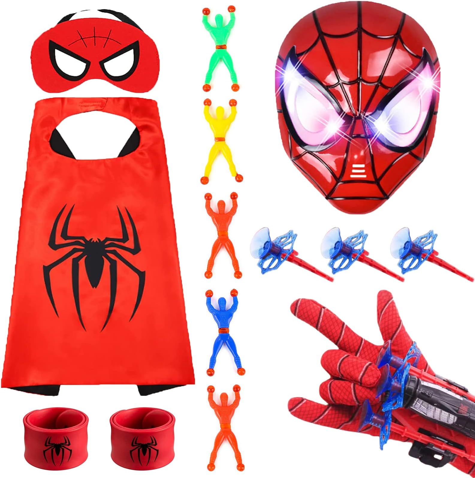 LicputalchSuperhero Toys for boys 4-6 with Superhero Man Capes and LED Mask, Superhero Toys and Costume Gloves, Slap Bracelets and Climbing Man, Halloween Christmas Gifts for Kids