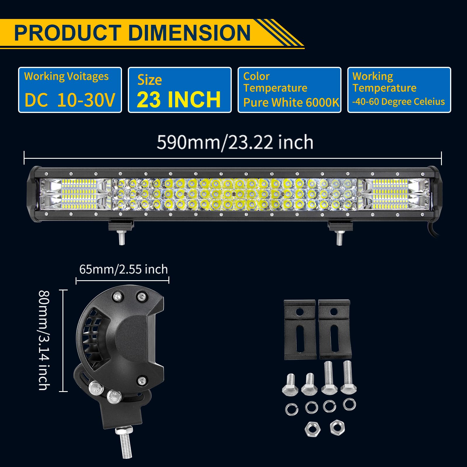 PICAA 23 Pollici 324W Barra LED Fuoristrada con 12V Cablaggio Kit, Barra Luminosa a Led Auto Bianco 6000K Luci di Lavoro per 4x4 Camion SUV ATV UTV Trattore