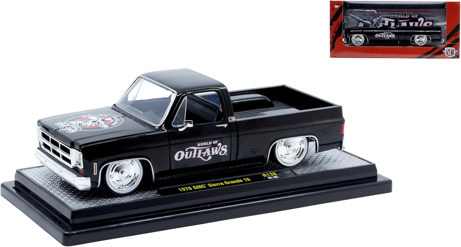 1976 Sierra Grande 15 Pickup Truck World of Outlaws Black Limited Edition to 4050 Pieces Worldwide 1/24 Diecast Model Car by M2 40300-138B