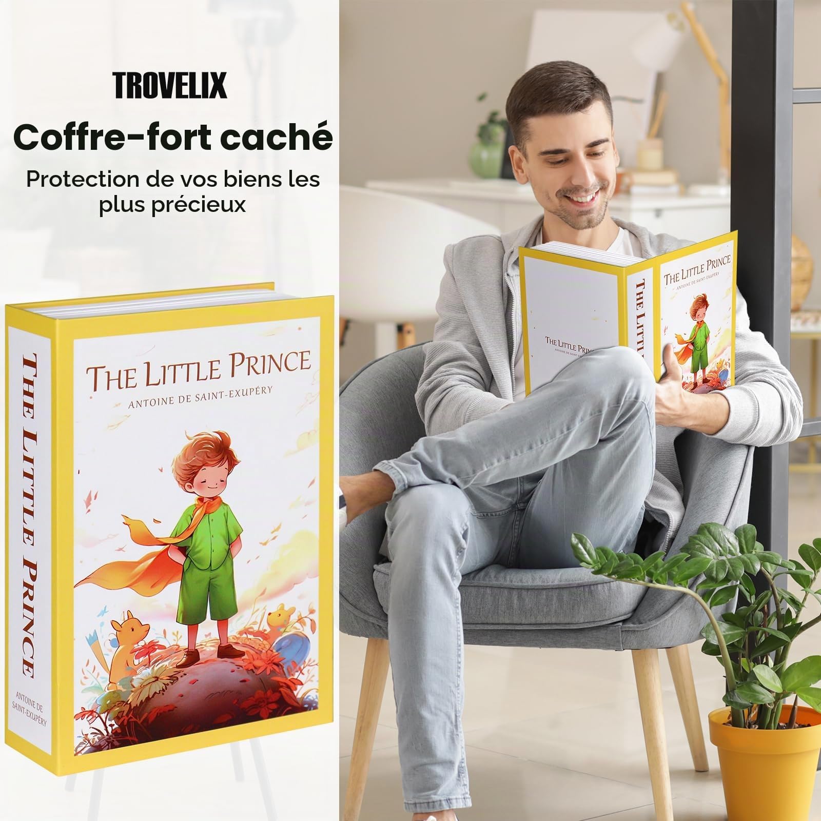 Sekam Coffre-fort à livre avec serrure à combinaison, coffre-fort caché (24 x 15 x 5,5 cm) avec sac ignifuge, coffre-fort secret pour dérivation secrète, boîte à livres creuse, boîte de rangement