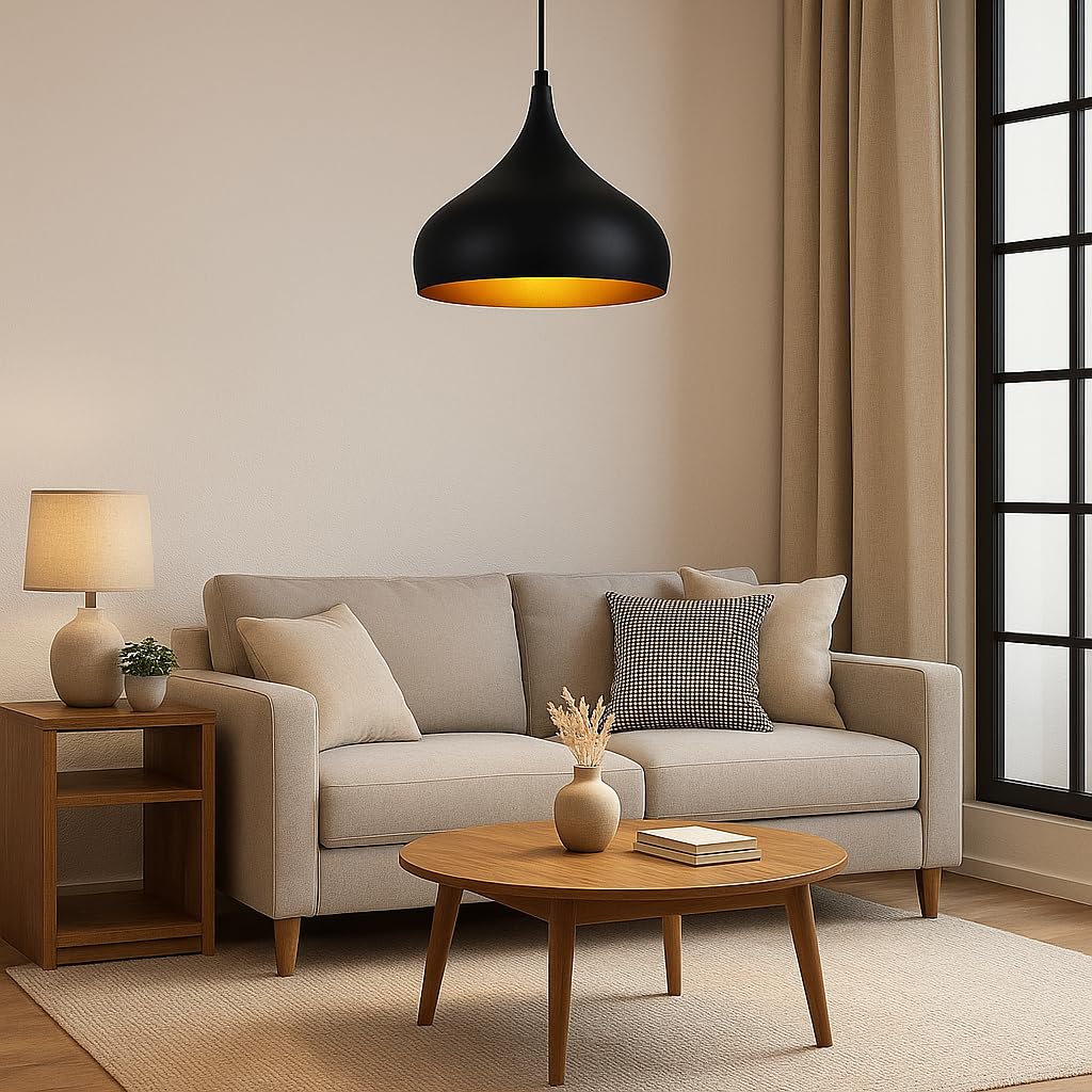 Hanging Lamp Vintage E26/27 Nordic Ceiling Fixture Metal Pendant Light for Dining Table Kitchen, Coffee Bar, Study Room - Black (Bulb Not Included)