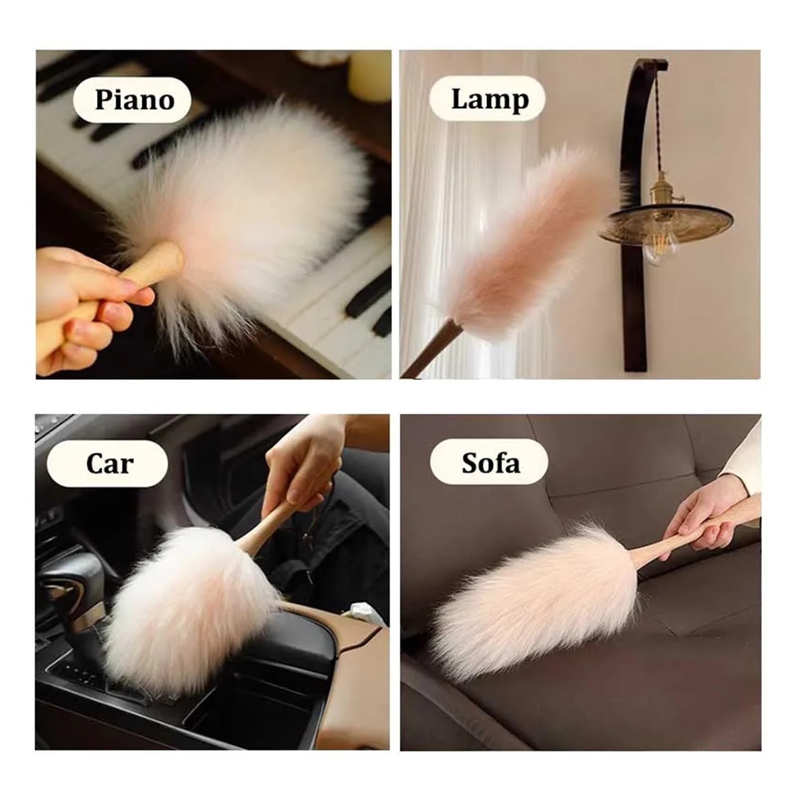Plumero De Lana Real for Limpieza del Hogar, Electrostático Lujo for, Limpiador Plumas Colgantes for Muebles Lámpara Piano Coche(L)