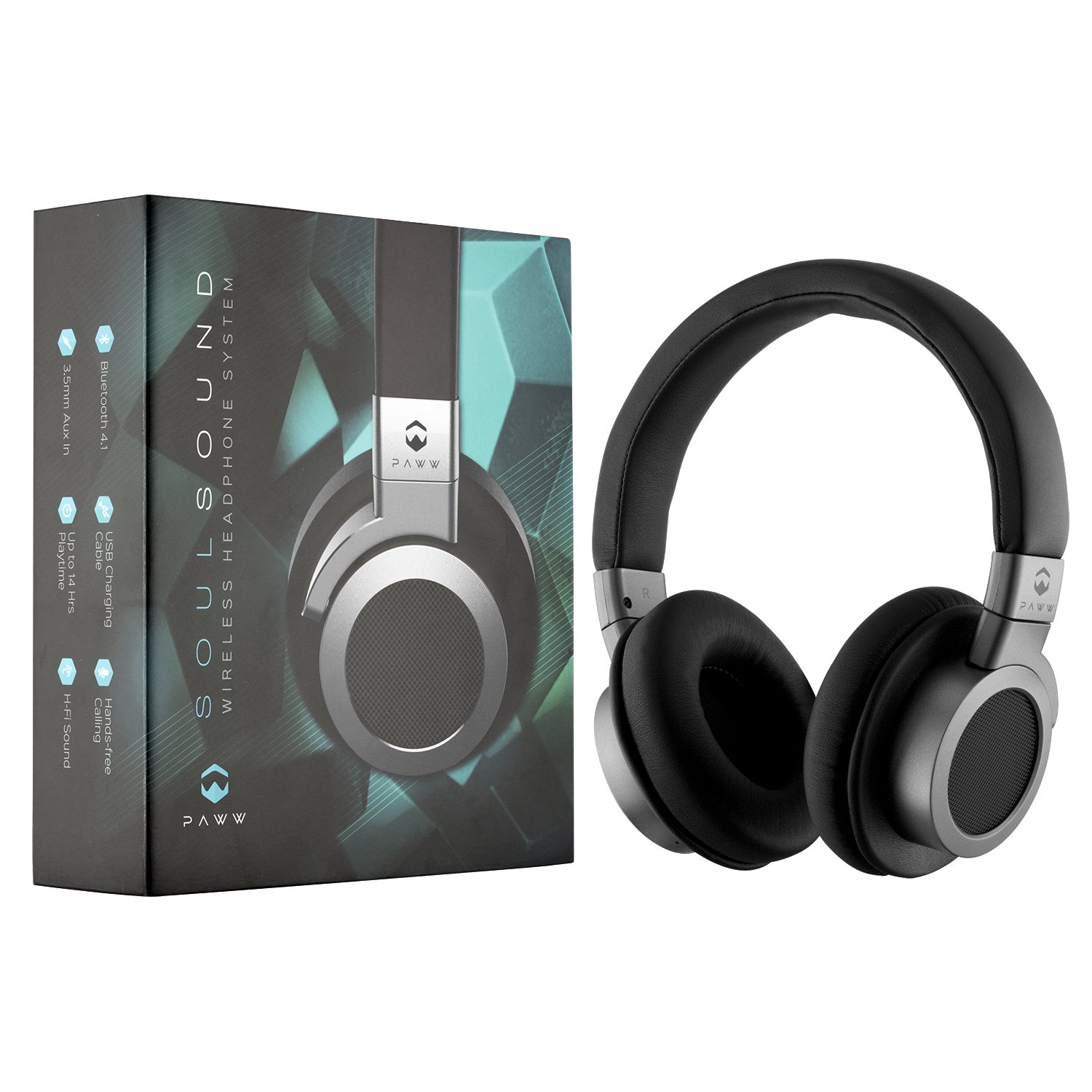 Paww Soul Sound Bluetooth Headphones Over Ear Hifi Stereo Wireless Silver Black