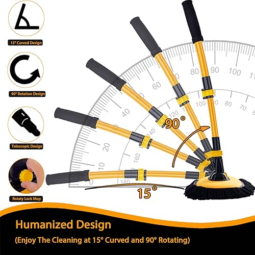 Miniatura 5 de Cepillo de Limpieza Curvo de 15 para Automóvil con Mango Telescópico Barra Larga de Aleación de Aluminio de 43" Trapeador de Lavado Para Lavar