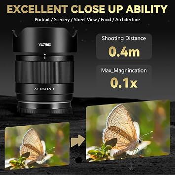 VILTROX 25mm f/1.7 APS-C Prime Lens for Sony E-Mount Compatible with Sony a6600, a6700, ZV-E10, A7C, A7II, A7III, A7RII/III/IV/V, A7SIII, FX30, FX3, A9, ZV-E1, A7CR