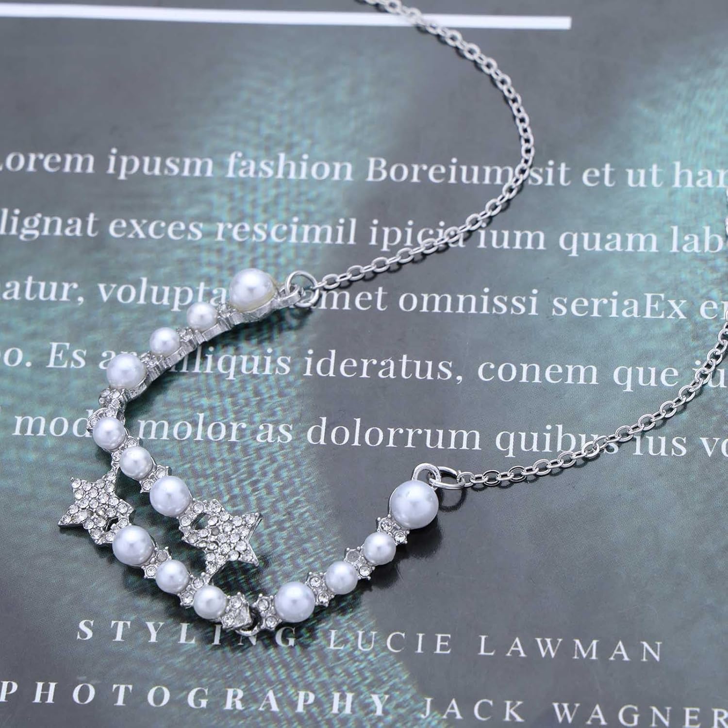 Boho Cz Pearl Choker Necklace Silver Crystal Star Necklace Crystal Pearl Necklace Cz Star Pendent Necklace Wedding Pearl Collar Necklace Jewelry for Women - Image 4