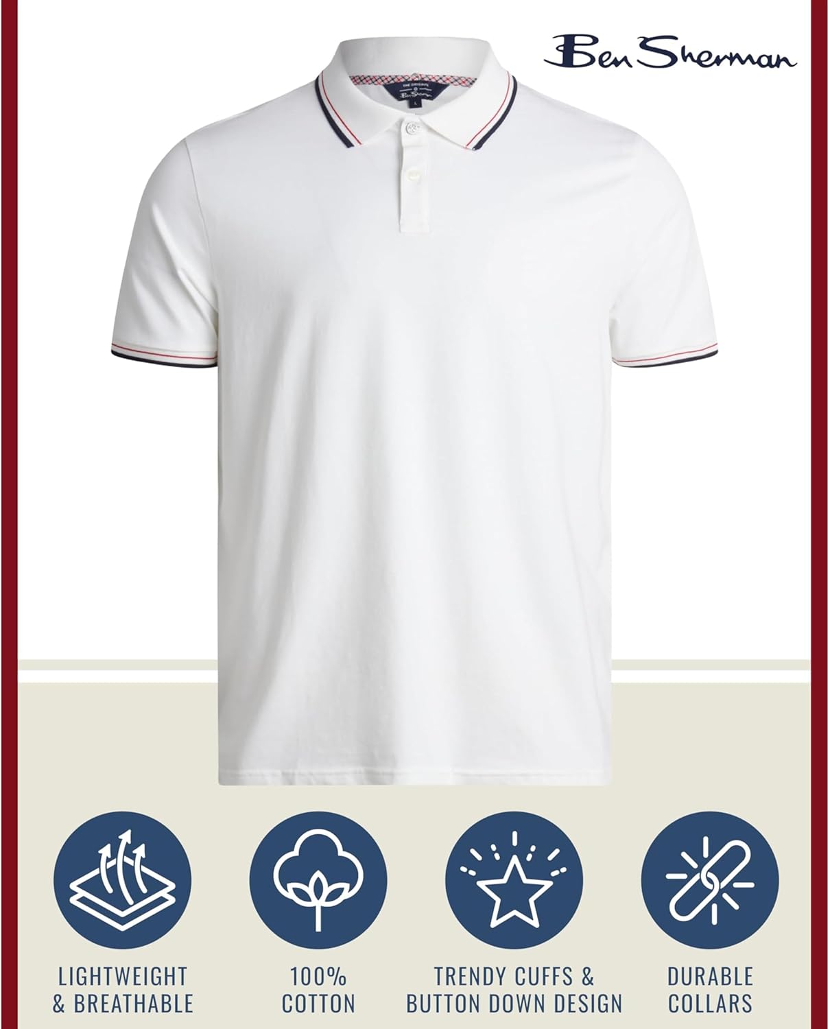 Ben Sherman Men's Polo Shirt - Regular Fit 2-Button Short Sleeve Shirt - Casual Stretch Polo for Men (S-XL)