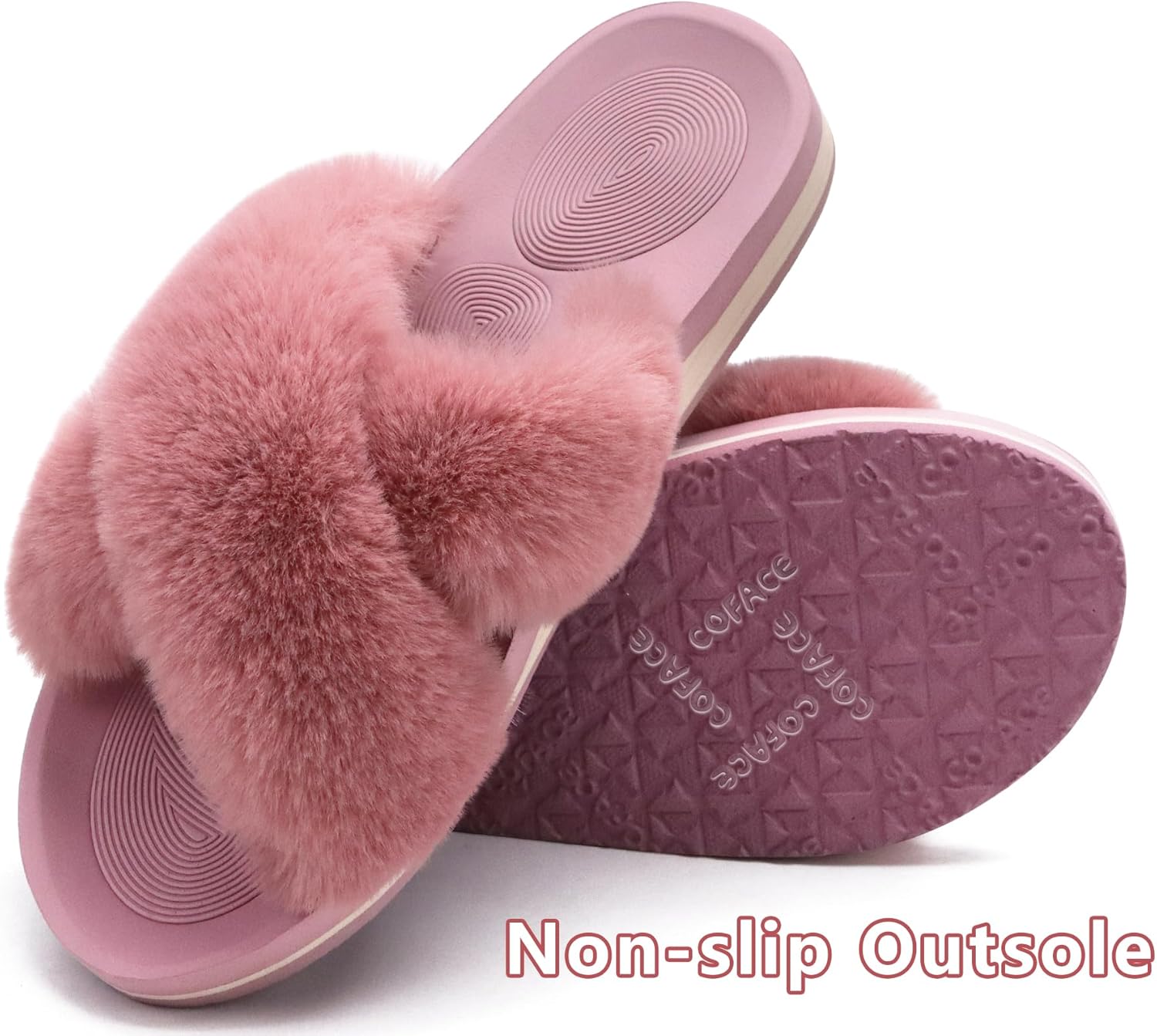 COFACE Womens Fuzzy Slides Fluff Fax Fur Cross Slippers Open Toe Yoga Mat House Slippers Sandals With Arch Support For Indoor/Outdoor - Image 3