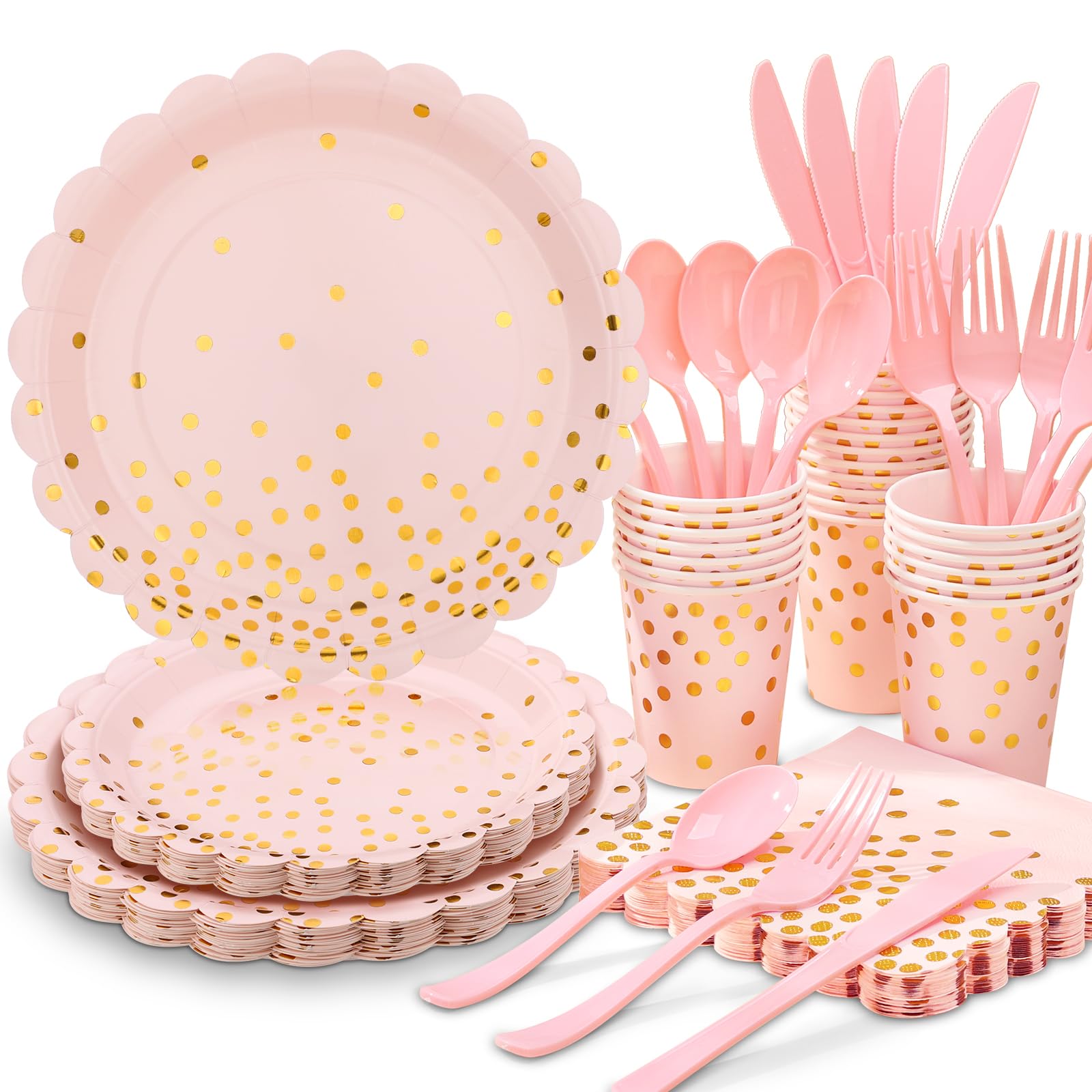 Pink Party Decorations 175PCS Pink Plates and Napkins Party Supplies for Girls, Light Pink Scalloped Paper Plates Disposable Dinnerware Sets for Wedding Birthday Pink Baby Shower Decorations, for 25