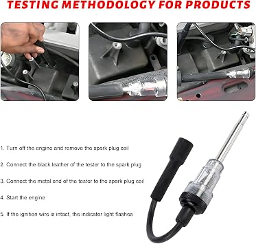 Inline Spark Plug Tester, Straight Boot Engine Ignition Tester Armature Diagnostic Test Tool, Spark Plug Light Detector Internal/External Engine Checker for Car Truck Motorcycle