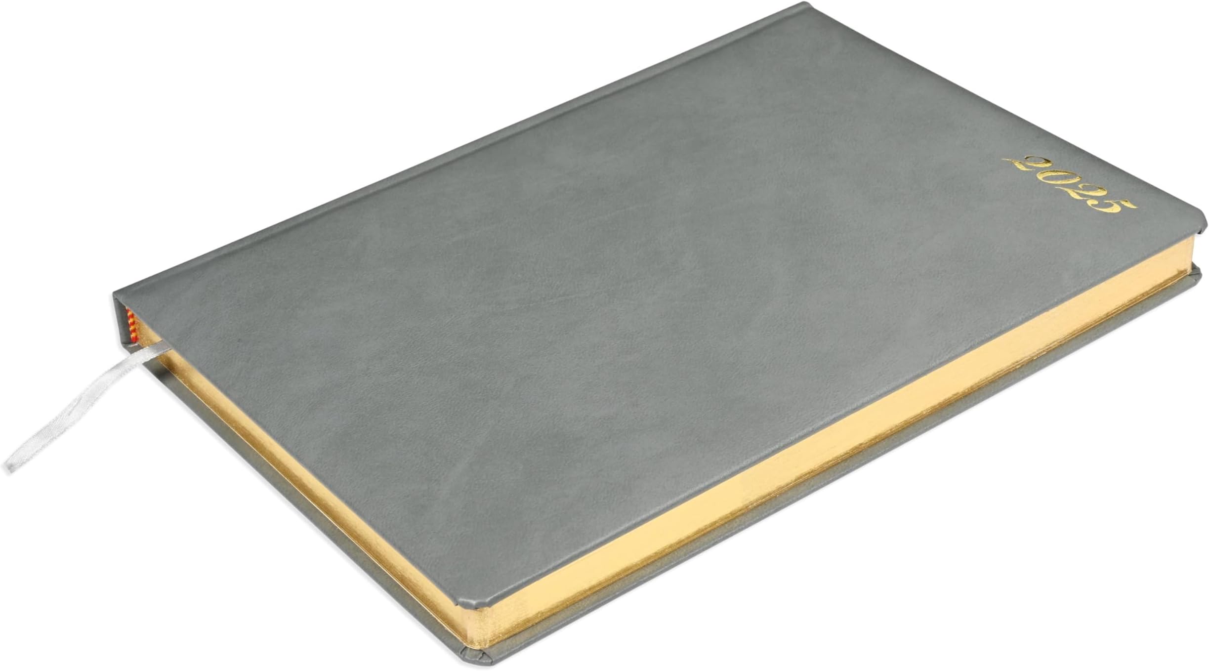 FIS® 2025 Golden A4 Diary, Bonded Leather Materials, 1 Side Padded Cover, Gold Gilded Edges, Round Corners, Size A4(210x297mm), English, 70gsm Italian Ivory Paper, Grey Color-FSDI45EGB25GY