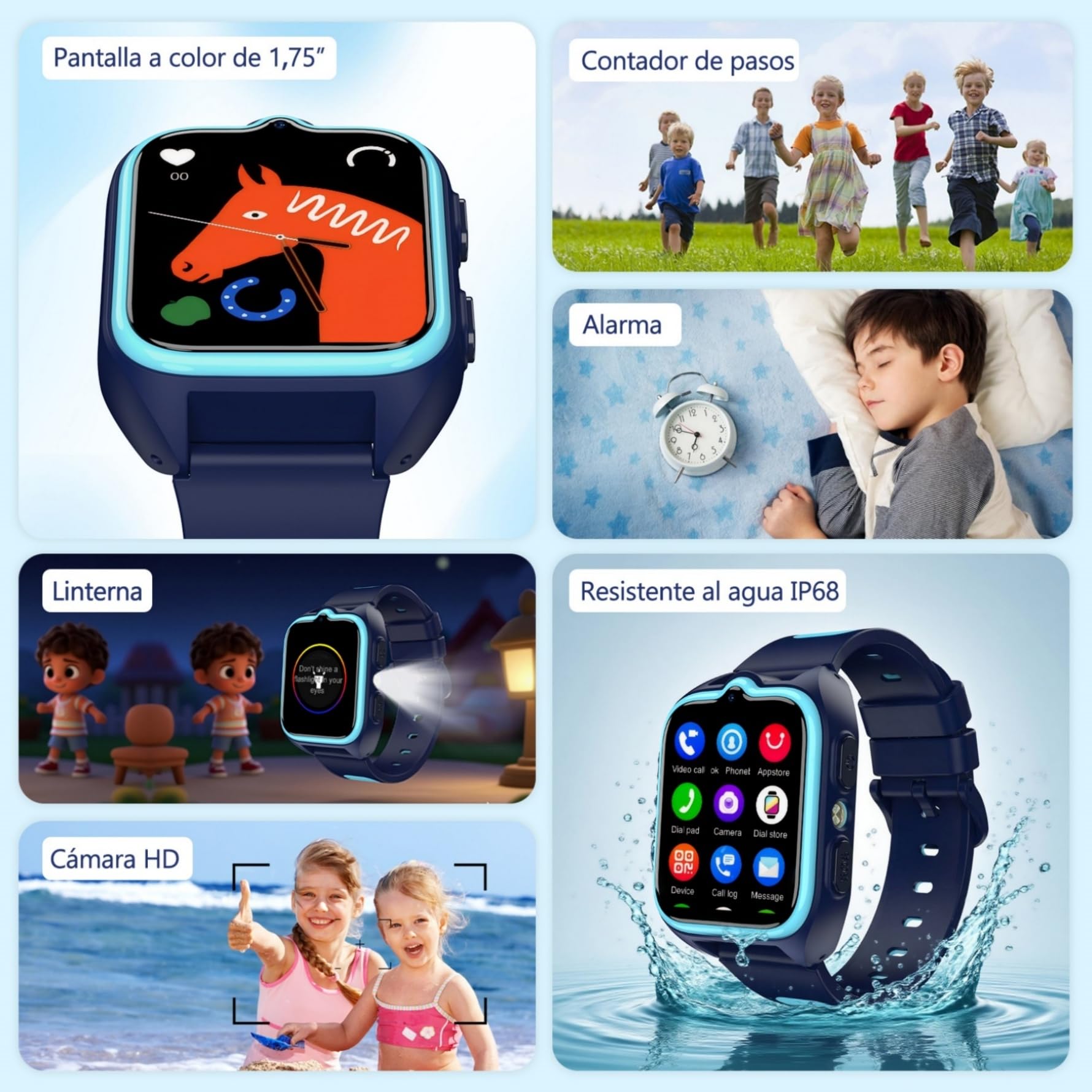 IOWODO Reloj Inteligente Niño, 4G Smartwatch Niños con GPS y Llamadas, Videollamadas,SOS,Linterna LED,Batería de 800 mAh, Modo Clase,Juegos,Cámara, IP68, Regalo y Juguete para Niñas y Niños