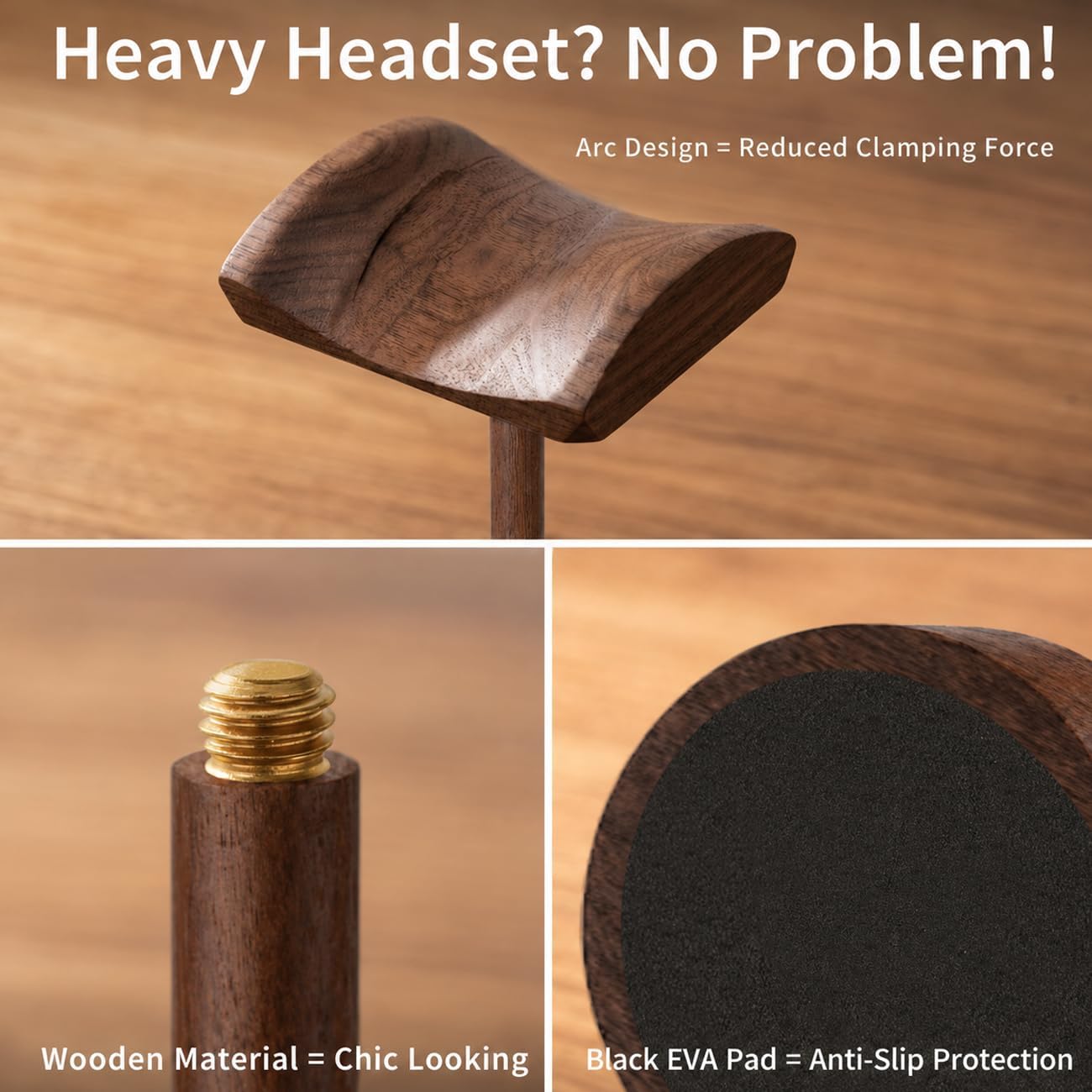 Headphone Stand Nature Wood Headset Hanger Mount Hook Gaming Holder Desktop Earphone Artful Functional Stand for All Headsets with Solid Wooden Base
