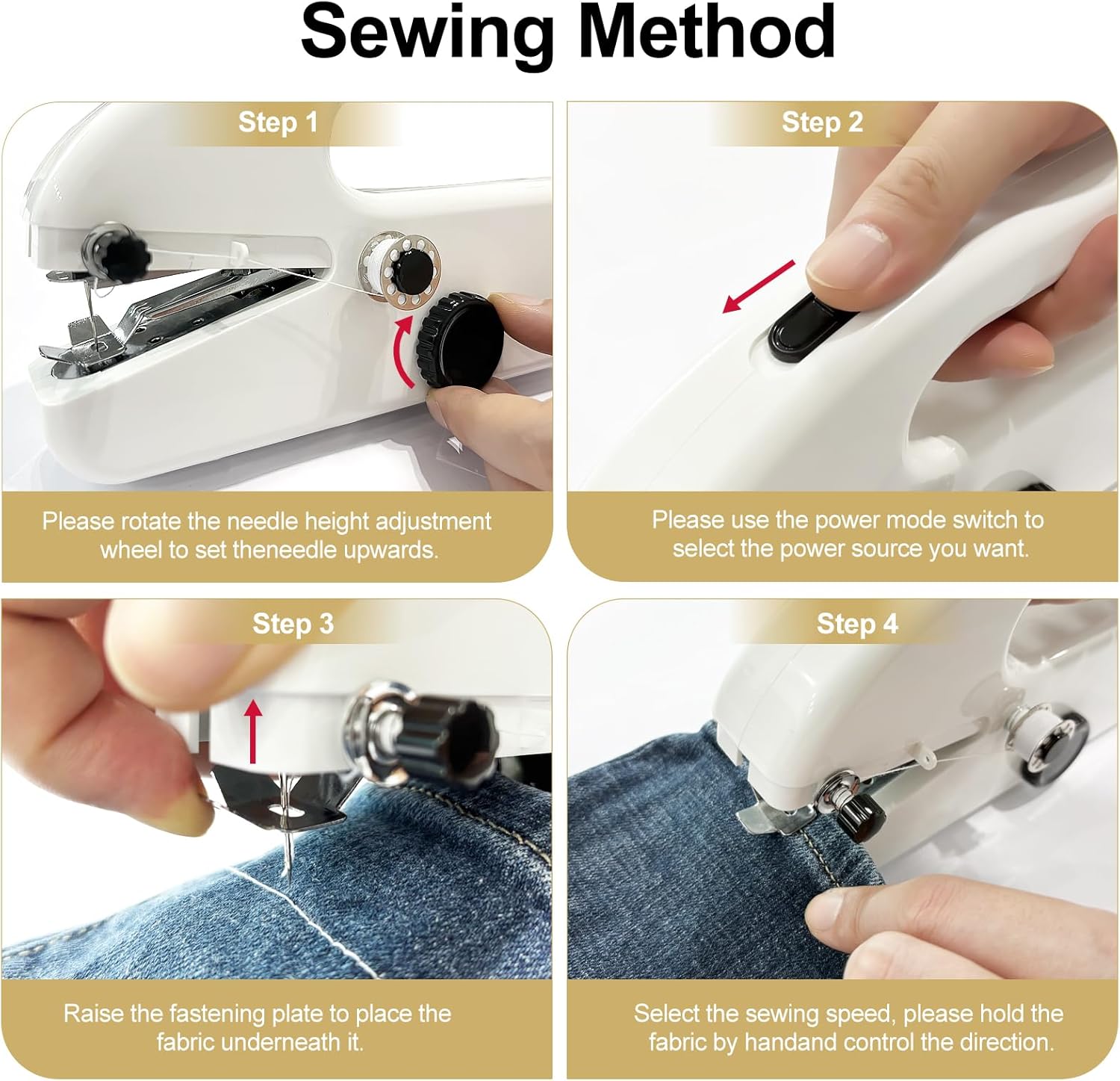 Portable Mini Handheld Sewing Machine - Dual-Speed Electric hand held Sewing for Beginners & Adults,Suitable for Travel,Clothes, Fabrics and Quick Home Repairs, Complete Accessories Kit - Image 5