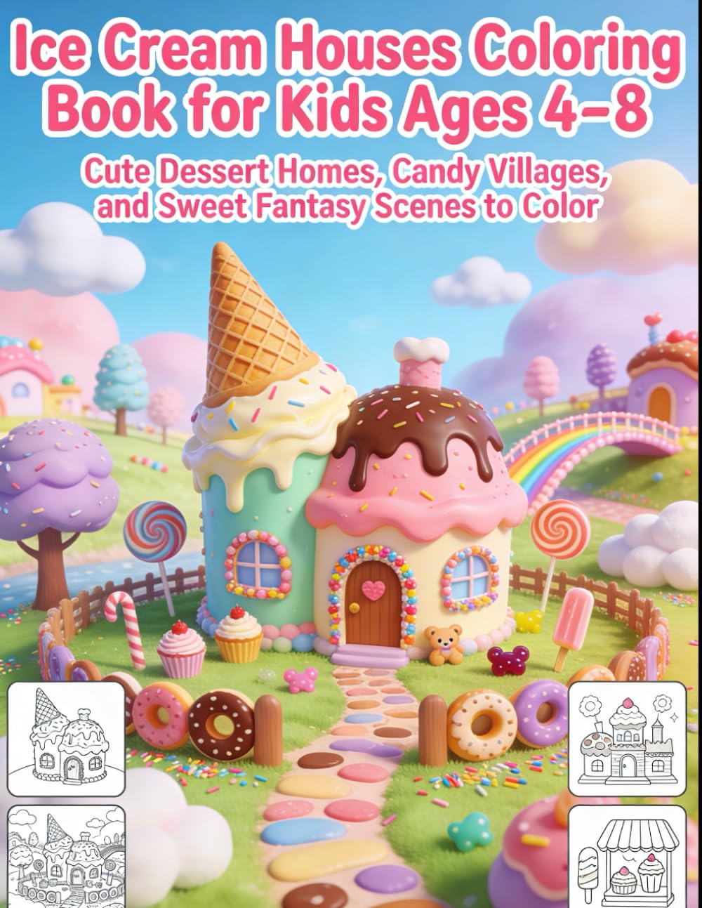 Ice Cream Houses Coloring Book for Kids Ages 4–8: Cute Dessert Homes, Candy Villages, and Sweet Fantasy Scenes to Color