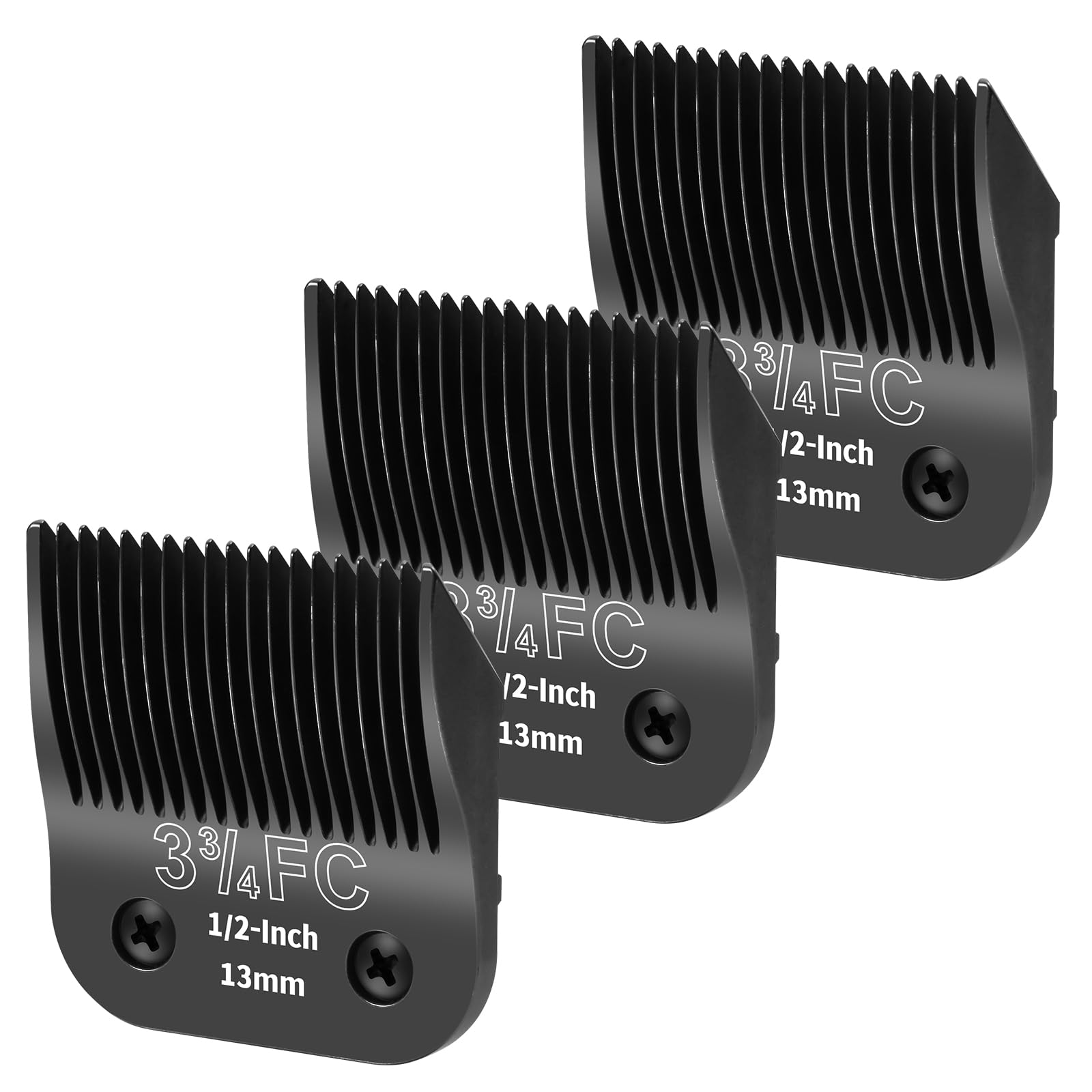 YAZIYIR 3-Pack 3-3/4FC Detachable Dog Grooming Steel Blades - Compatible with Andis, Oster A5, Wahl KM-10 Series - 1/2 -Inch (13mm) Cut Length (Black)