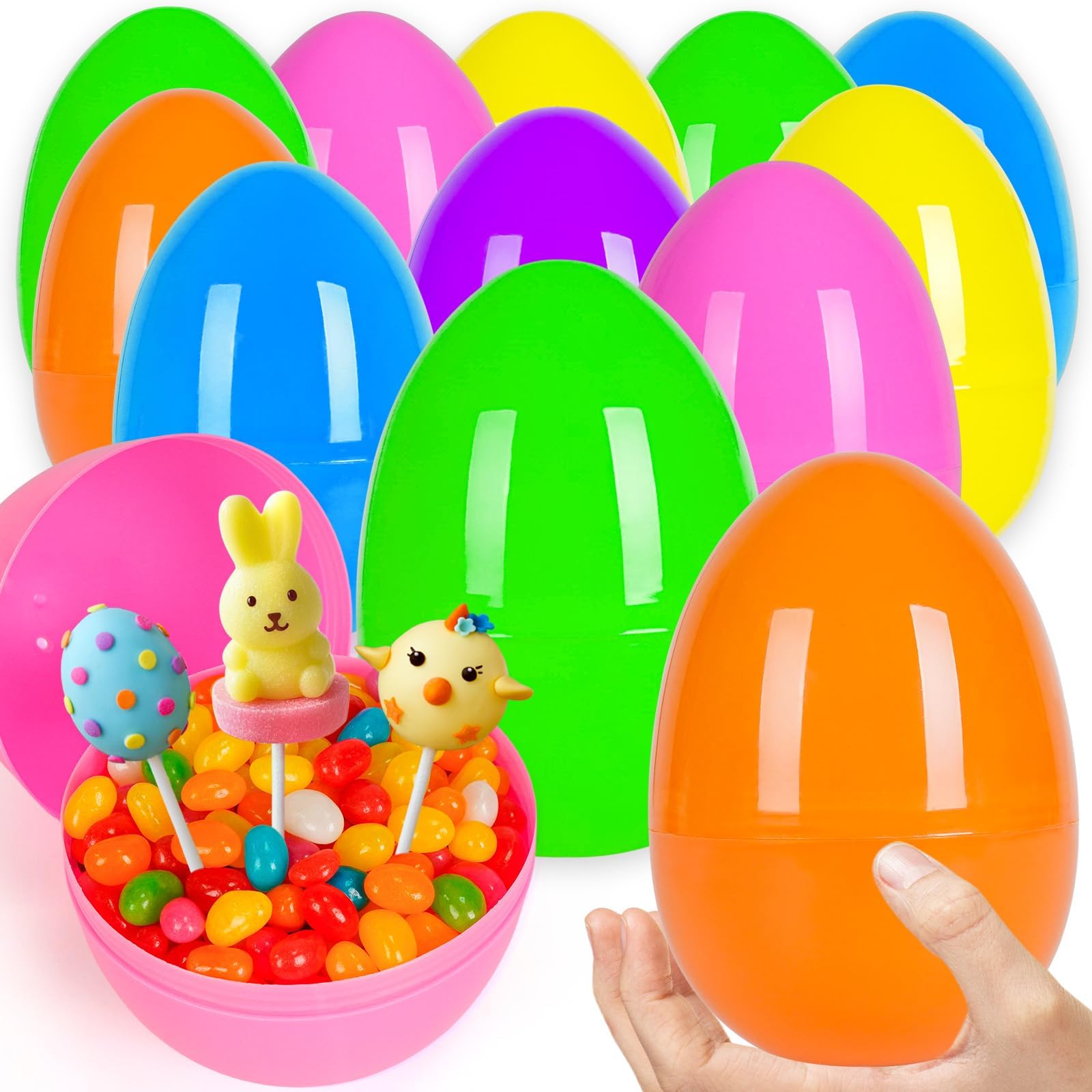 Olixmlya 24 PCS 6" Jumbo Plastic Easter Eggs (6 Colors) – Giant Empty Fillable Eggs Bulk for Easter Basket Stuffers, Hunt & Party Favors for Kids Teens Boys Girls