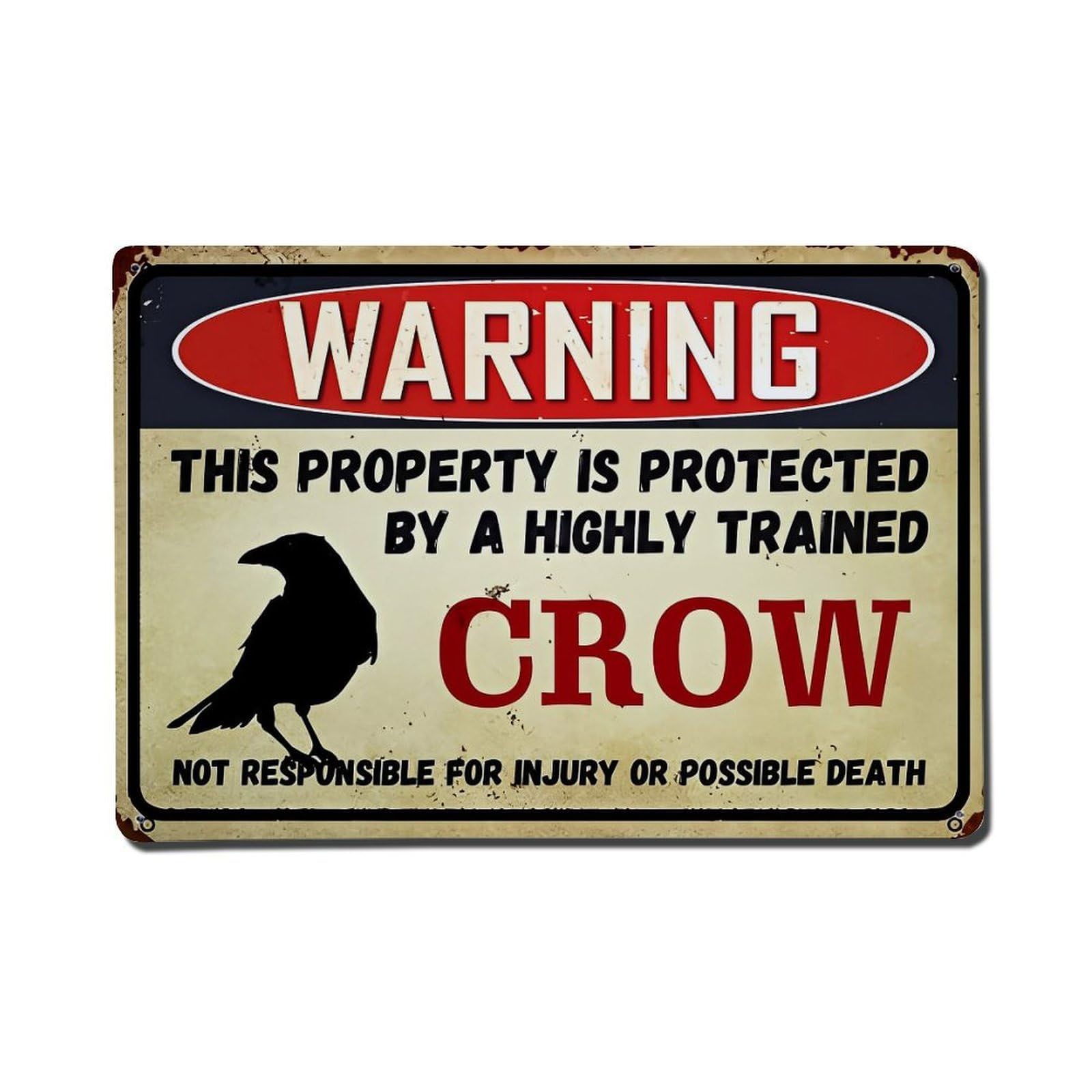 Warning Sign Crow Protection Humor Vintage Tin Sign Retro Metal Wall Decor Metal Poster, Home Bar Garage Farmhouse Cafe Wall Art Decoration 8x12Inches