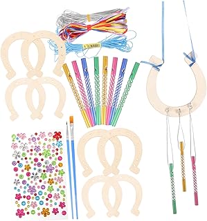 Amosfun 1 Conjunto De Sinos De Vento Reutilizáveis Para Jardim Sinos De Vento Feitos À Mão Brinquedo Educacional Ferradura Parede Decoração De Madeira Memorial Sinos De Vento