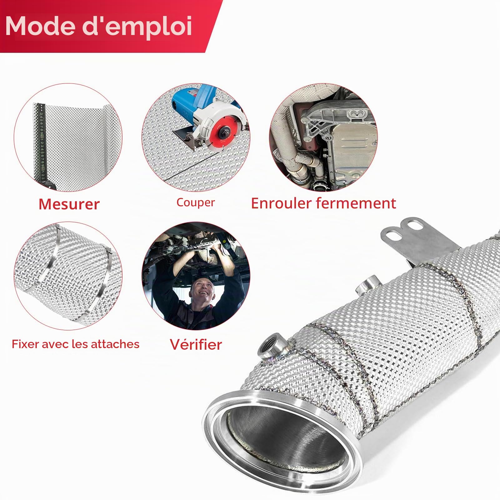 100×40 cm feuille aluminium thermique embossée, Protection thermique auto, 1 rouleau + 20 attaches inox 30 cm