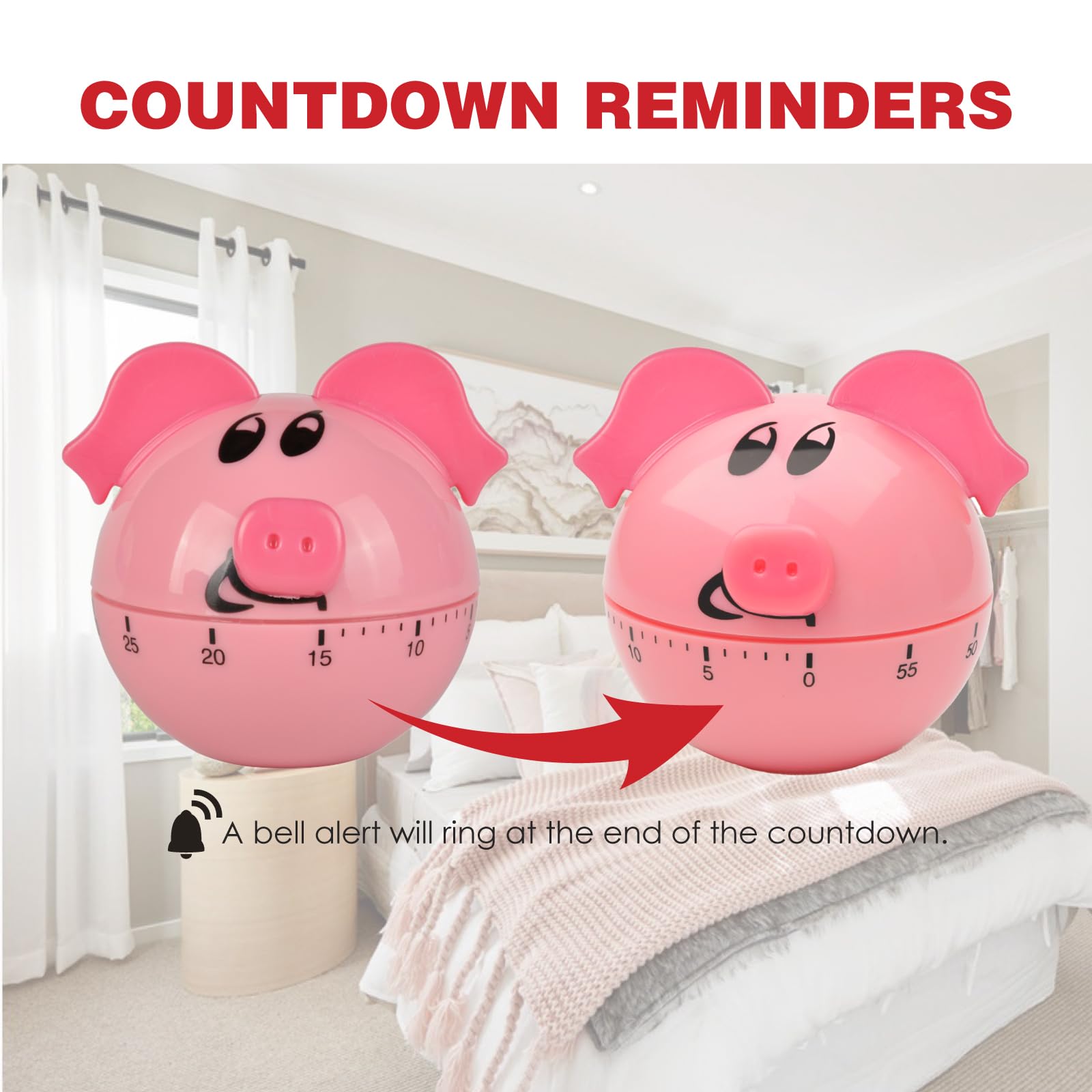 Rileyfine WG013 Kitchen Mechanical Timer, Countdown Alarm Clock, Pink Piggy Beautiful Shape, Perfect for Baking, Cooking and Studying?Pig?