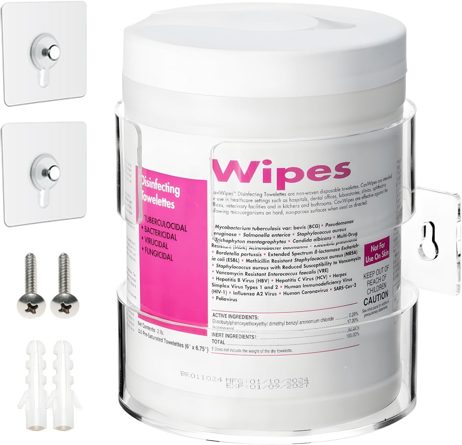 Wipes Holder for Heavy Duty Cleaning Wipes, Clear Acrylic Wall Mount Cleaning Wipes Dispenser Wall Bracket Wipes Rack for Hospital, Kitchen, Office, Garage (5.04" L x 5.31" W x 5.51" H)