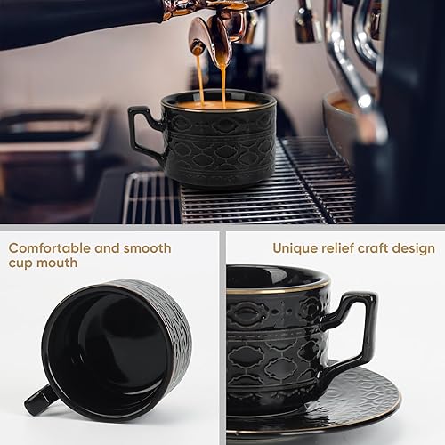 Miniatura 4 de Juego de 6 tazas de té y platillos, juego de té vintage en relieve de porcelana para expreso, café, moca, capuchino, fiesta de té de la tarde para