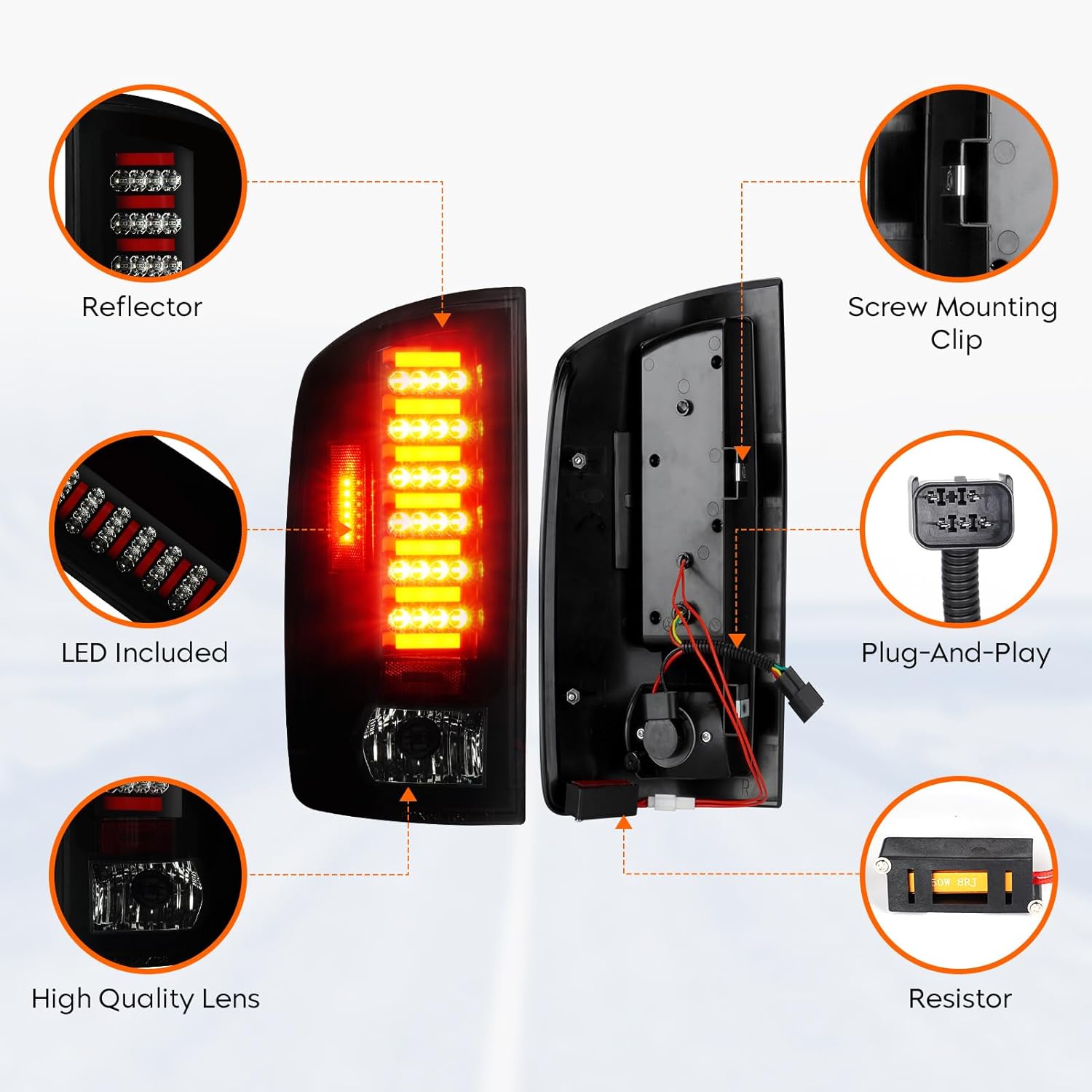 Tresound LED Tail Light for Dodge Ram 1500 2002-2006, Ram 2500 3500 2003-2006, Rear Taillight Assembly, 55077348AF 55077347AF CH2801147 CH2800147